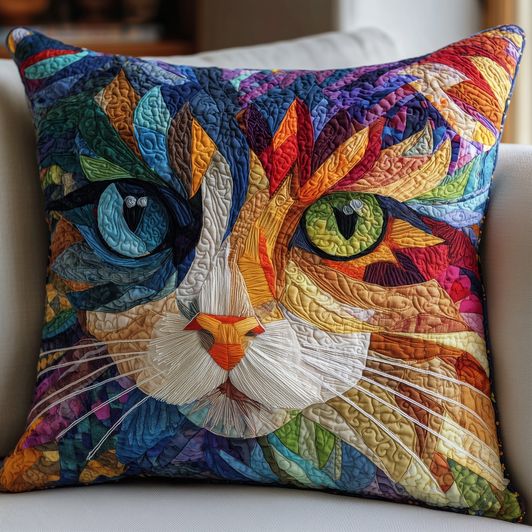Cat Purrs Quilted Pillow Case Square Pillow Cushion CoverGreat Cat Lover Gifts