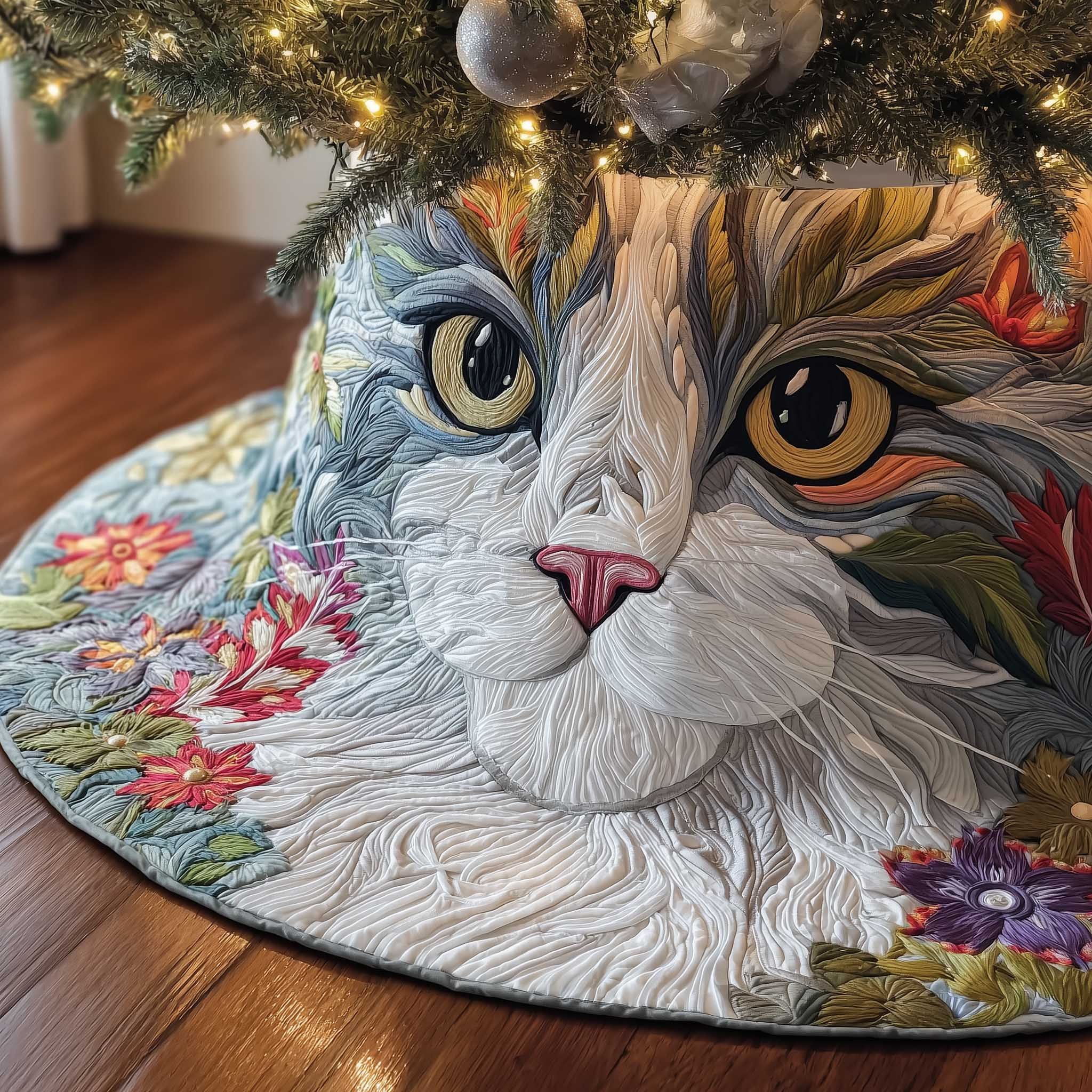 Cat Purrs Quilted Tree Skirt Christmas Tree Decorations Christmas Tree Skirt Xmas Cat Gifts