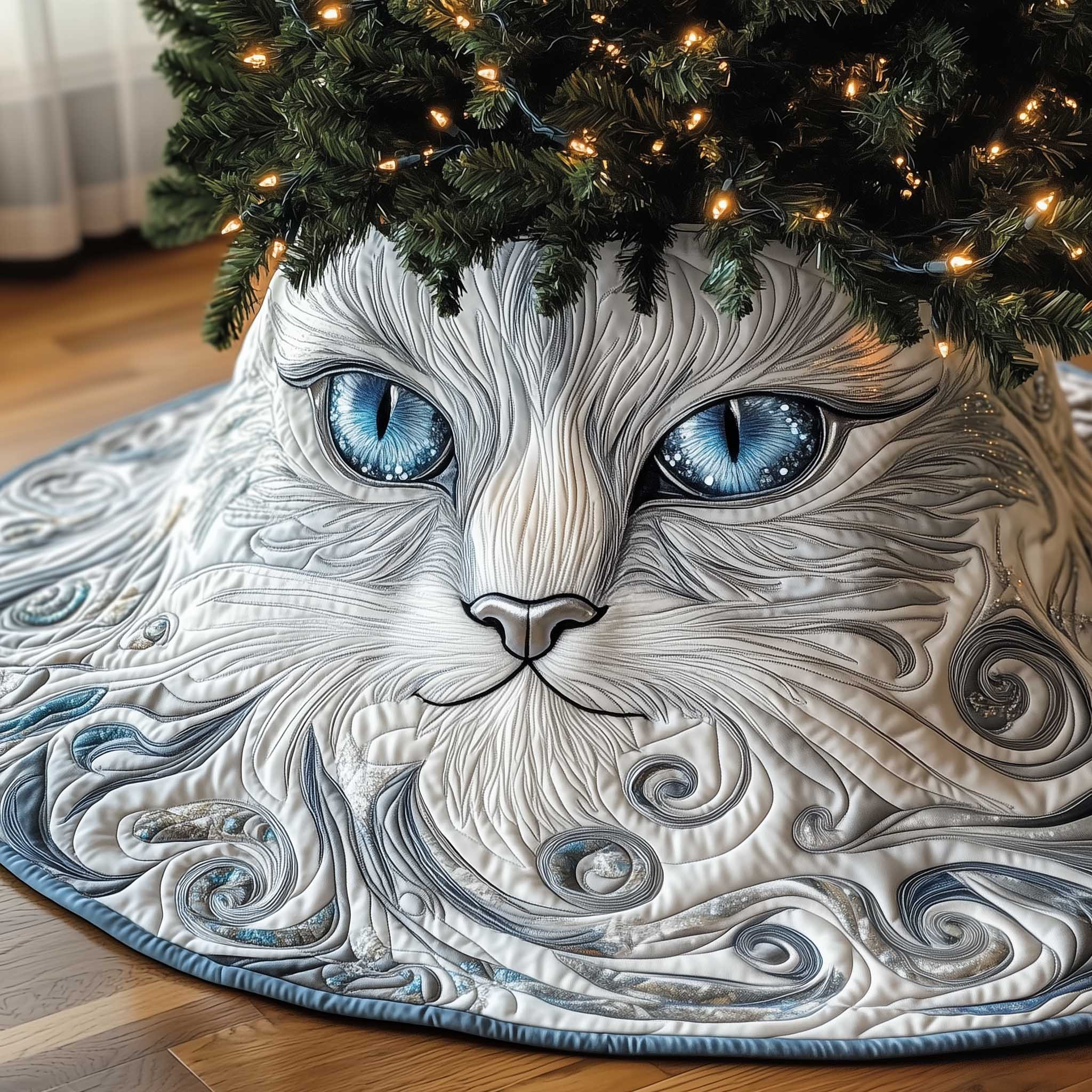 Cat Purrs Quilted Tree Skirt Xmas Tree Decorations Christmas Tree Skirt Cat Christmas Gifts