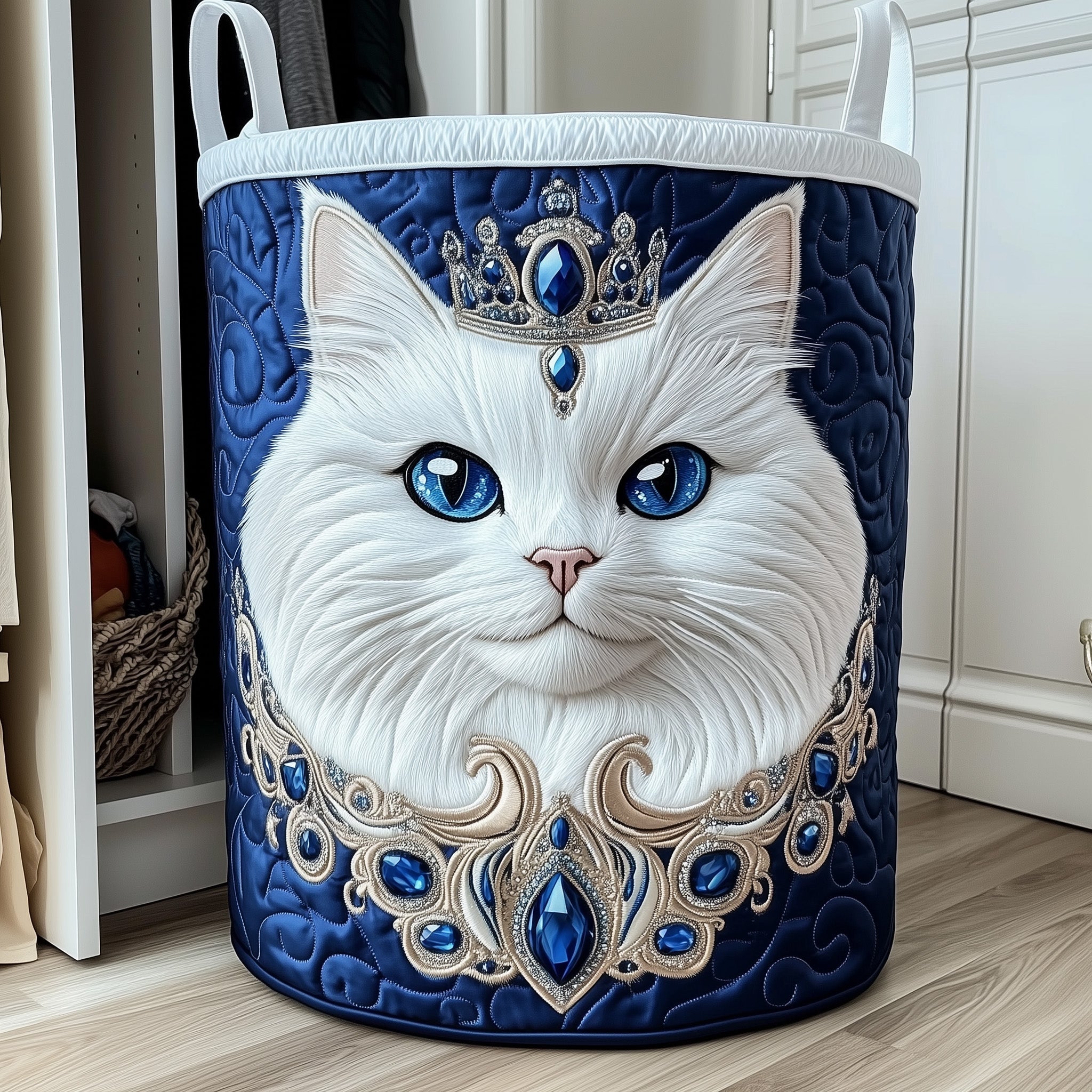 Cat Queen Quilted Laundry Basket Merch For Him