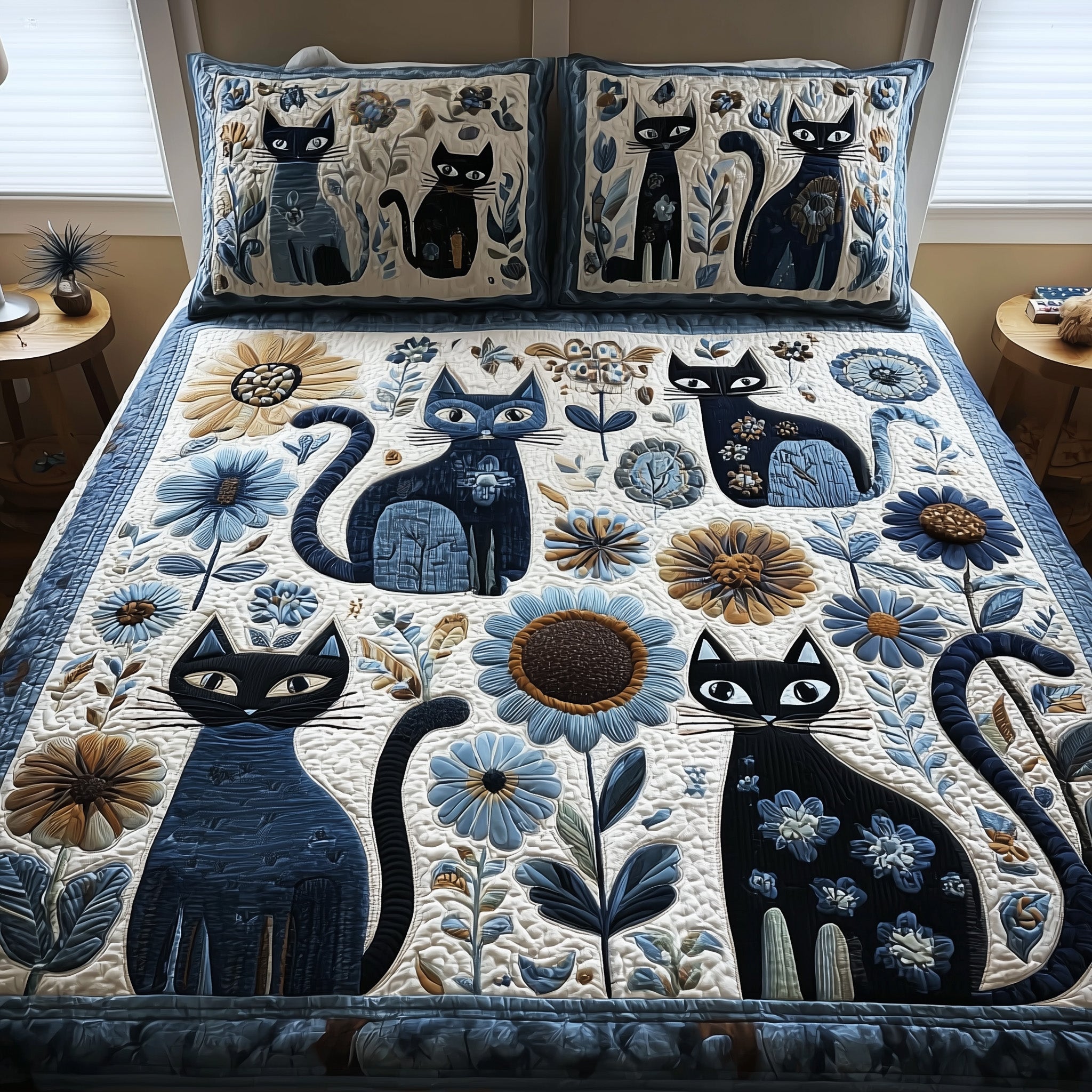 Cat Quilted Bedding Set Duvet Cover Bedspread Cat Themed Birthday Presents