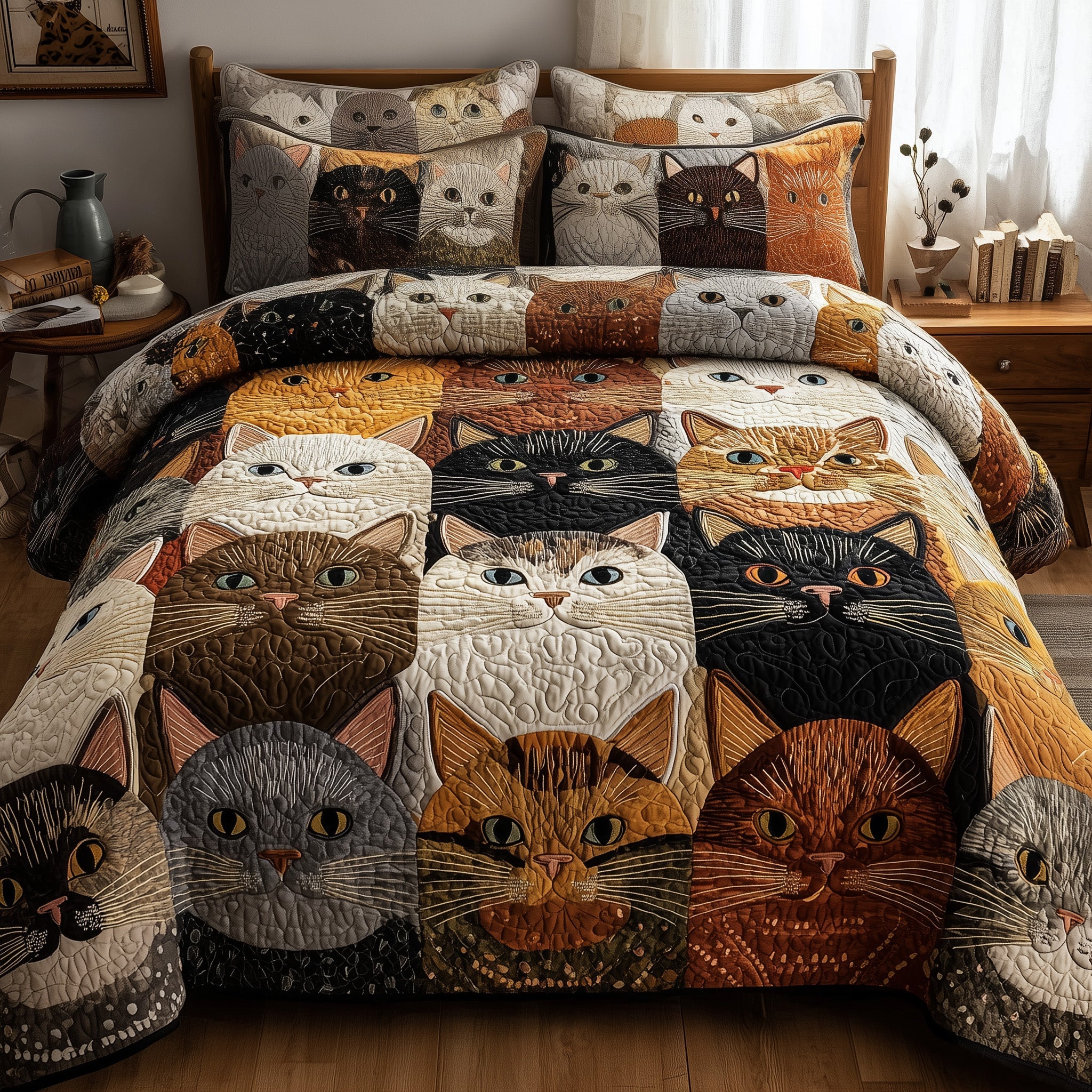Cat Quilted Bedding Set Duvet Cover Bedspread Cool Cat Gifts
