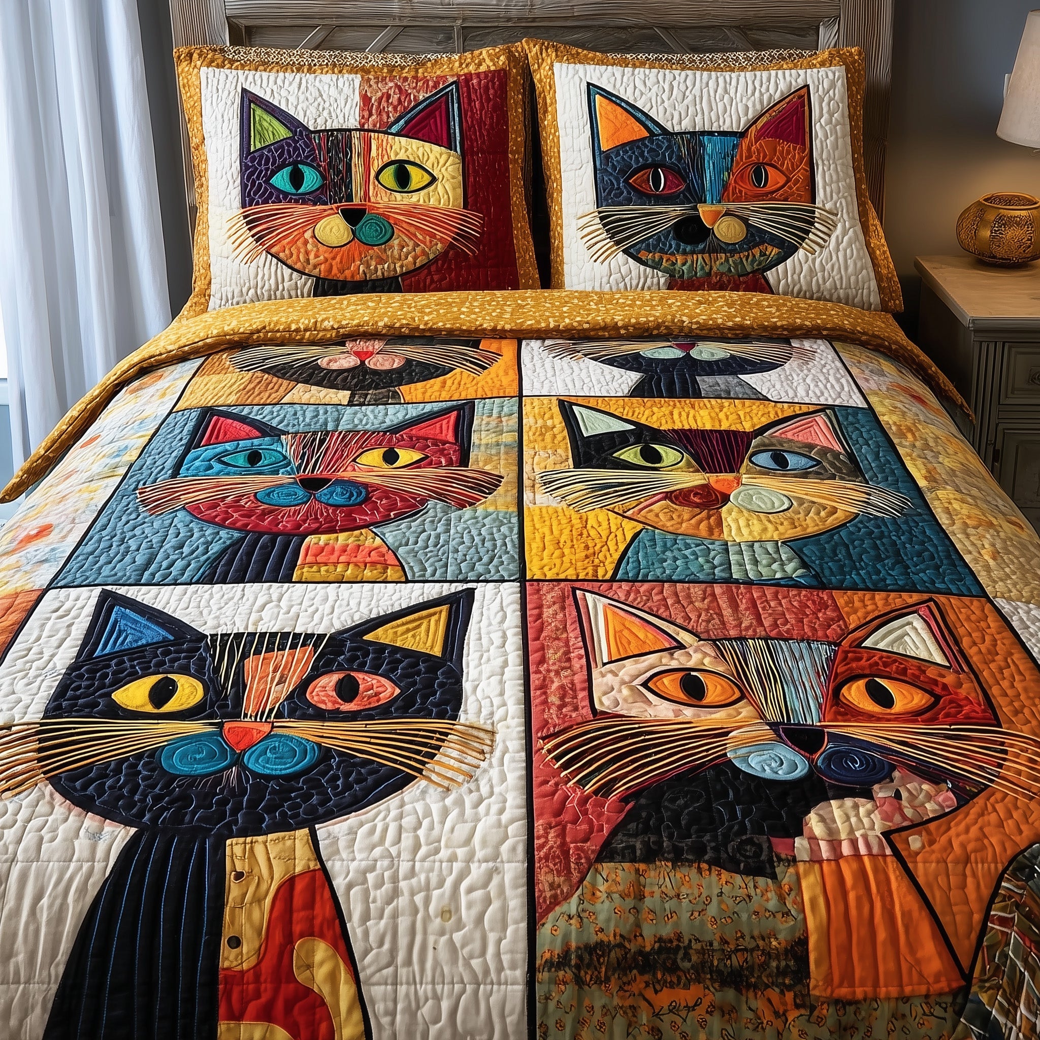 Cat Quilted Bedding Set Duvet Cover Bedspread Gifts For Black Cat Lovers