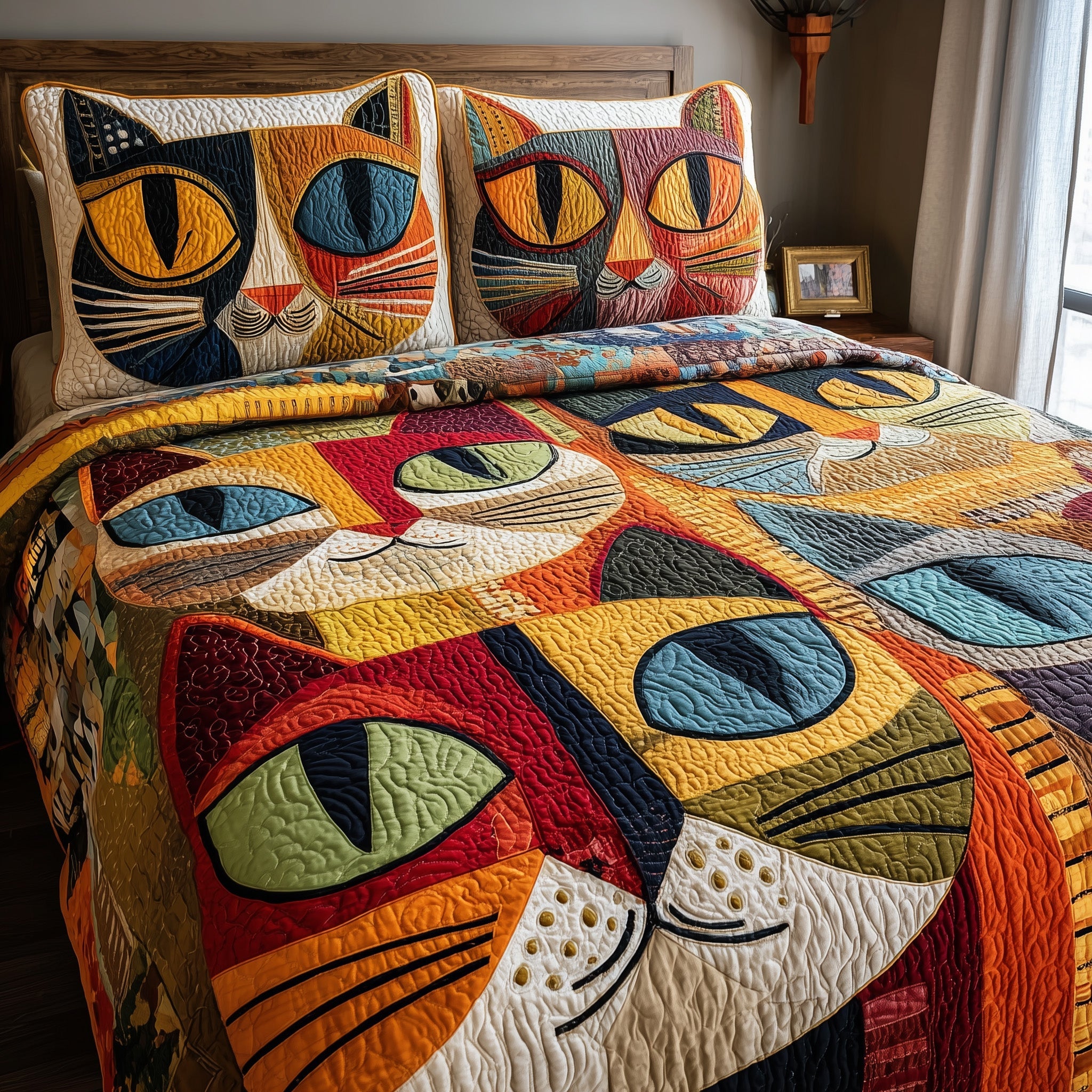 Cat Quilted Bedding Set Duvet Cover Bedspread Gifts For Cat Parents