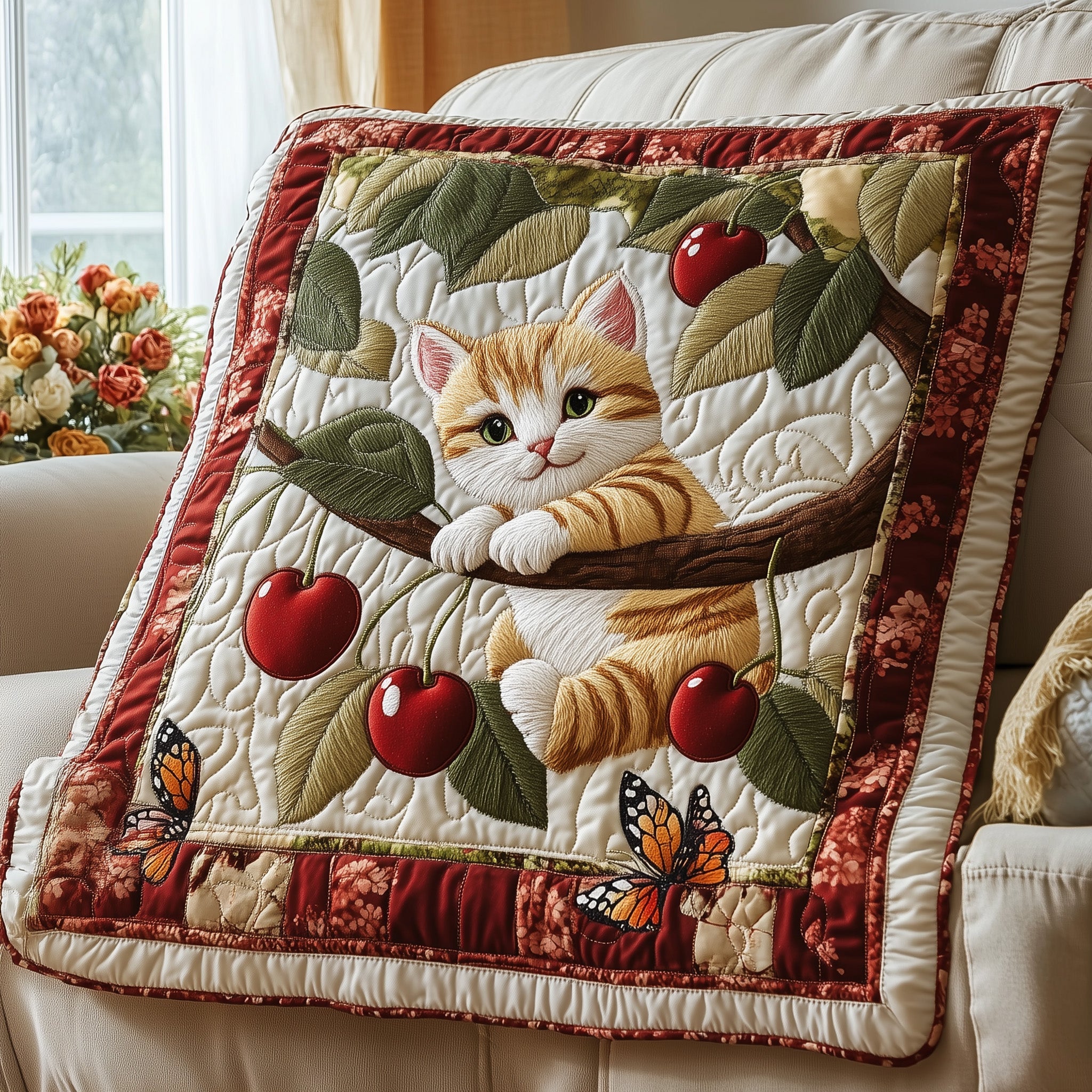 Cat Quilted Blanket Cute Bed BlanketCute Cat Gifts For Cat Lovers