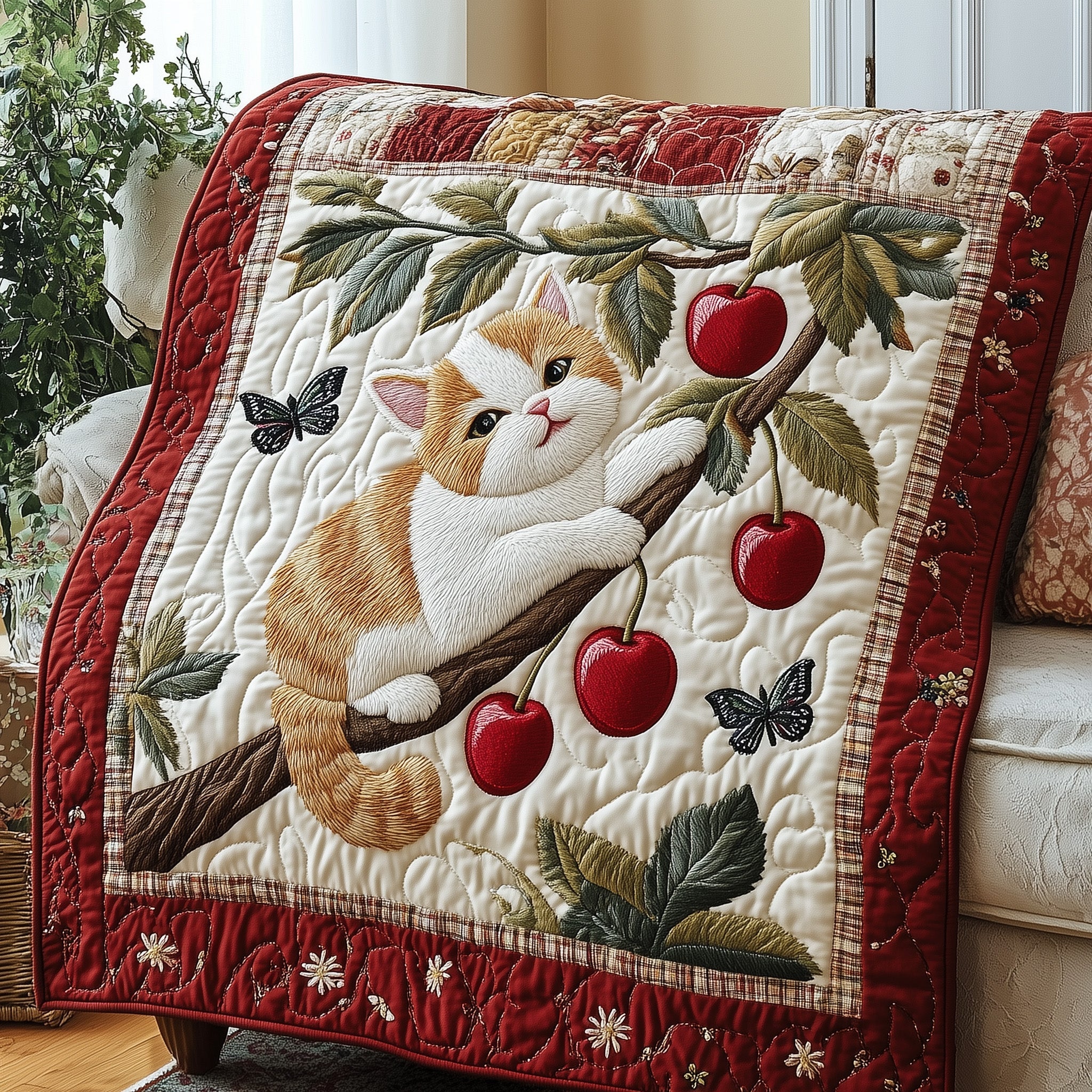 Cat Quilted Blanket Cute Bed BlanketUnique Best Gifts For Cat Lovers