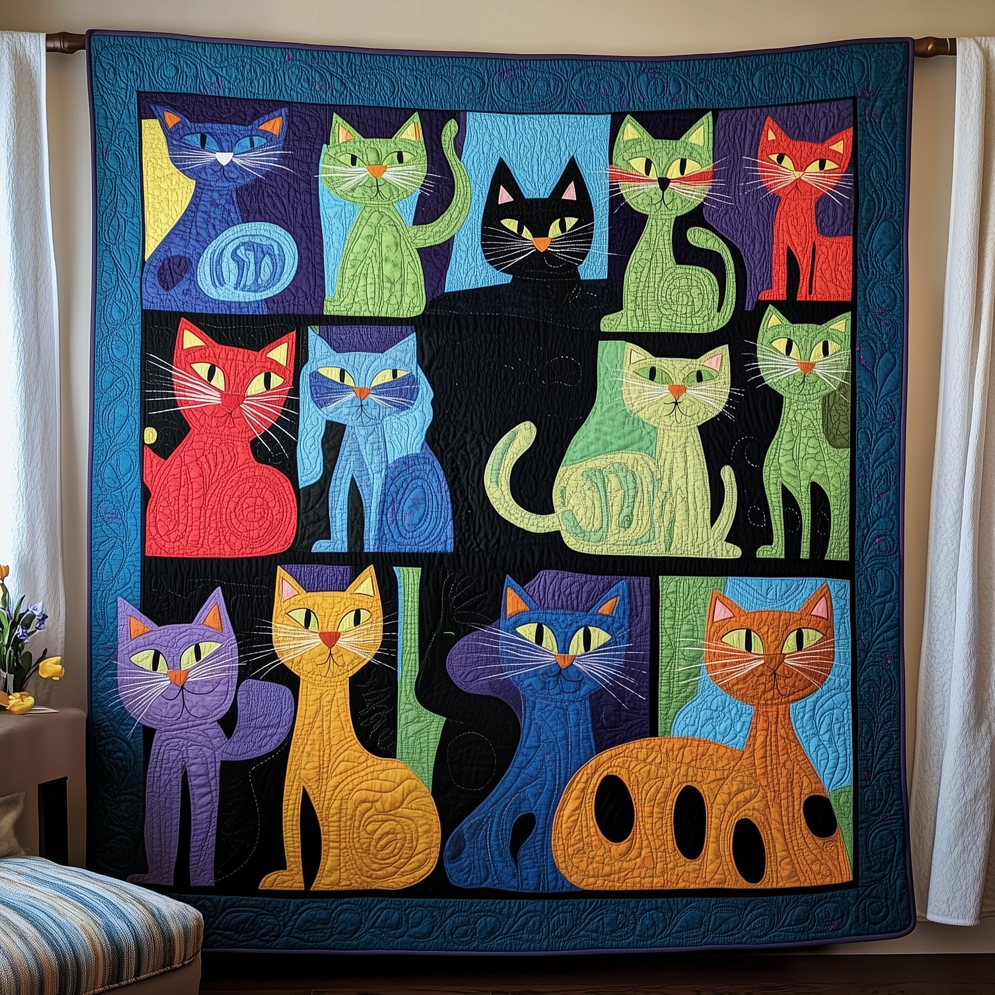 Cat Quilted Blanket Sofa Throws Family Xmas Presents