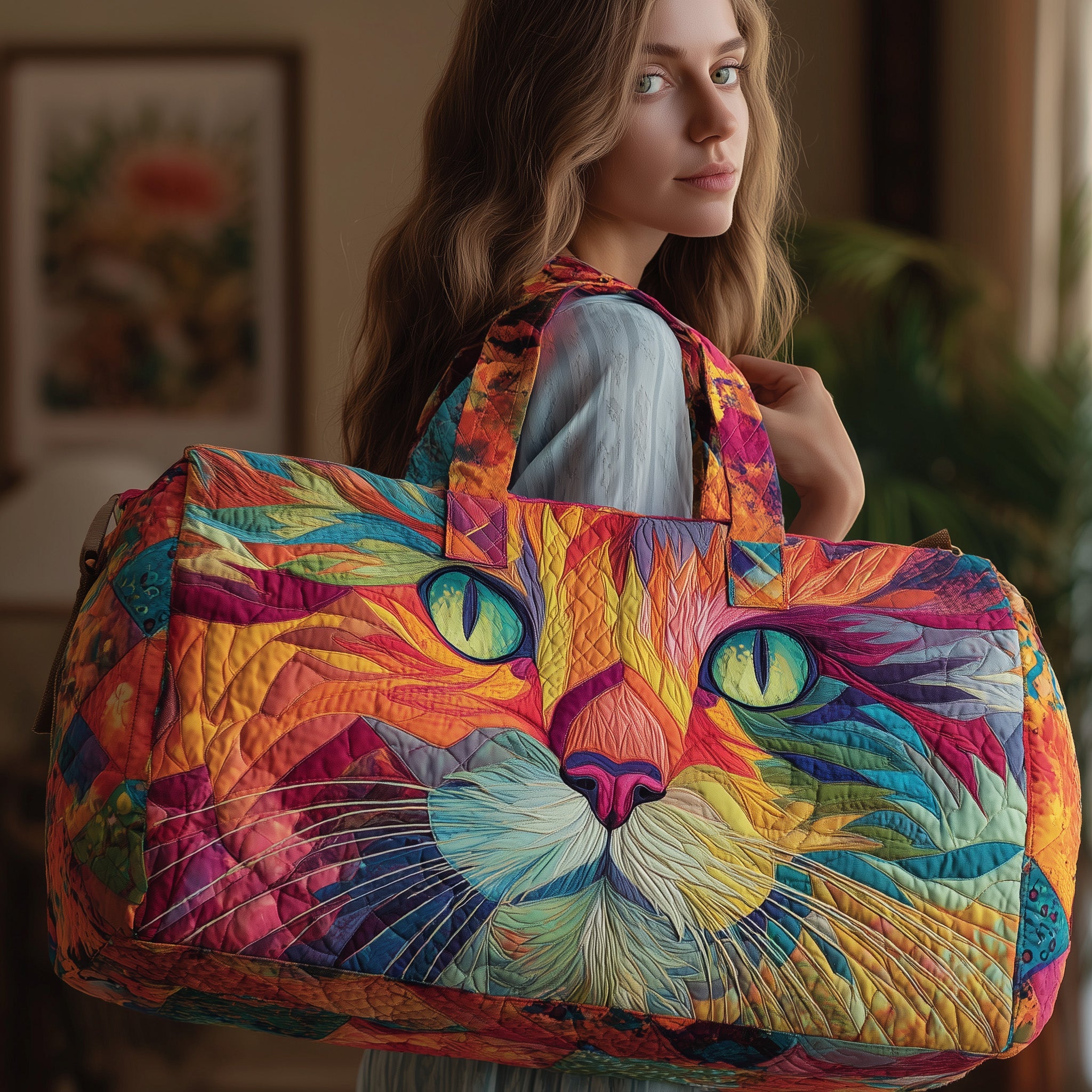 Cat Quilted Duffle Bag Back To School Essential