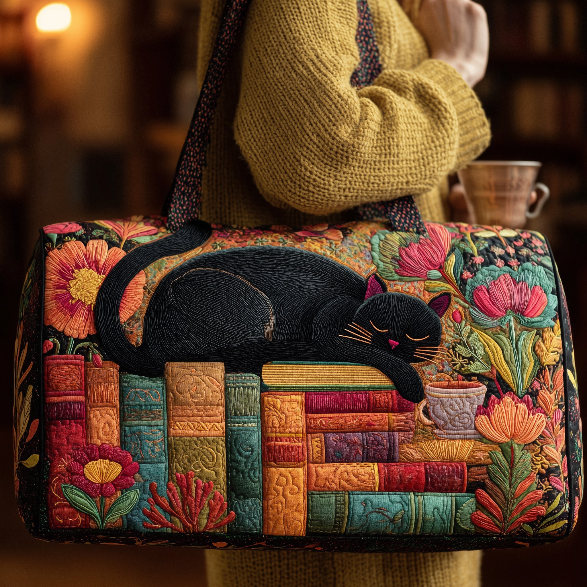 Cat Quilted Duffle Bag Birthday Gift Idea