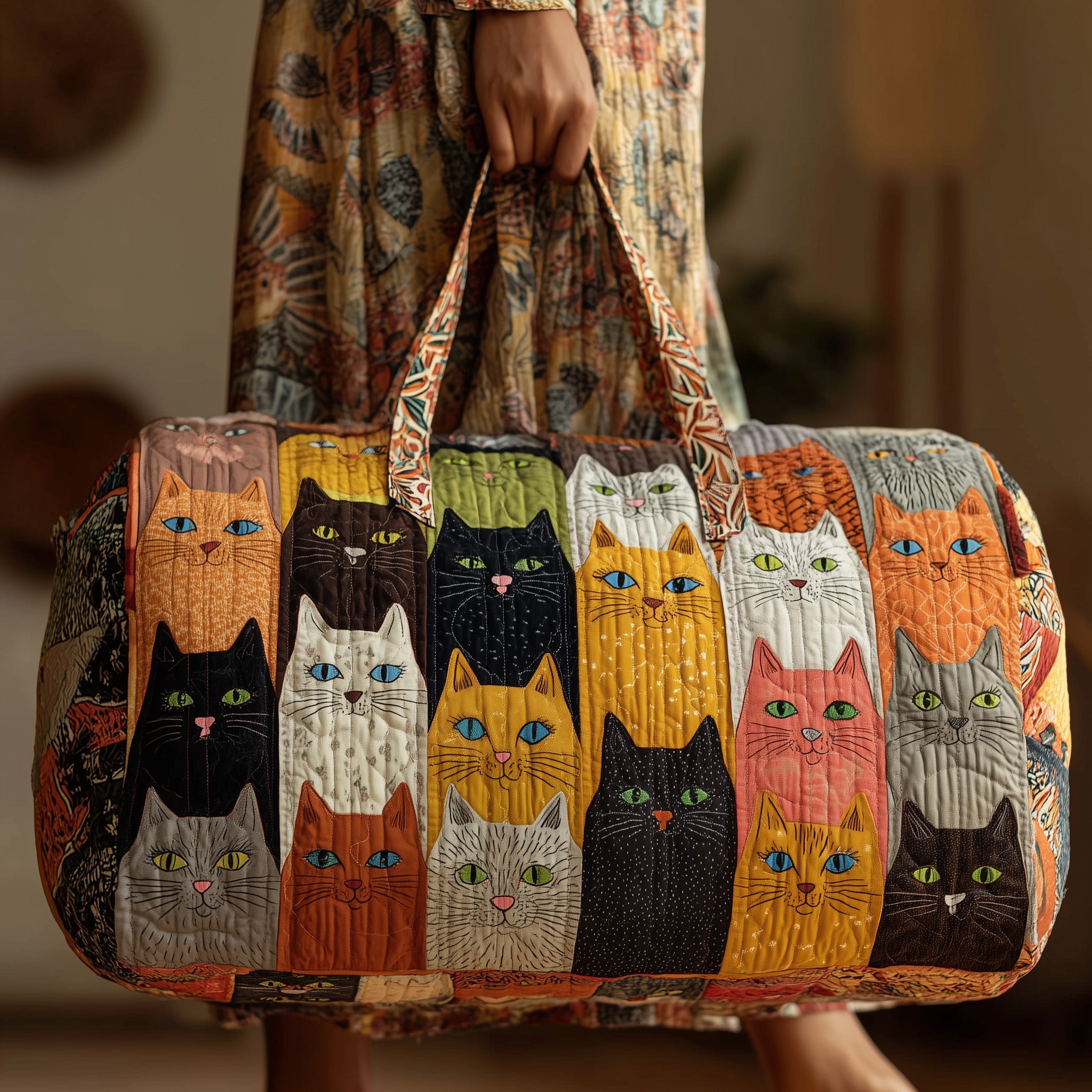 Cat Quilted Duffle Bag Independence Day Gift Idea