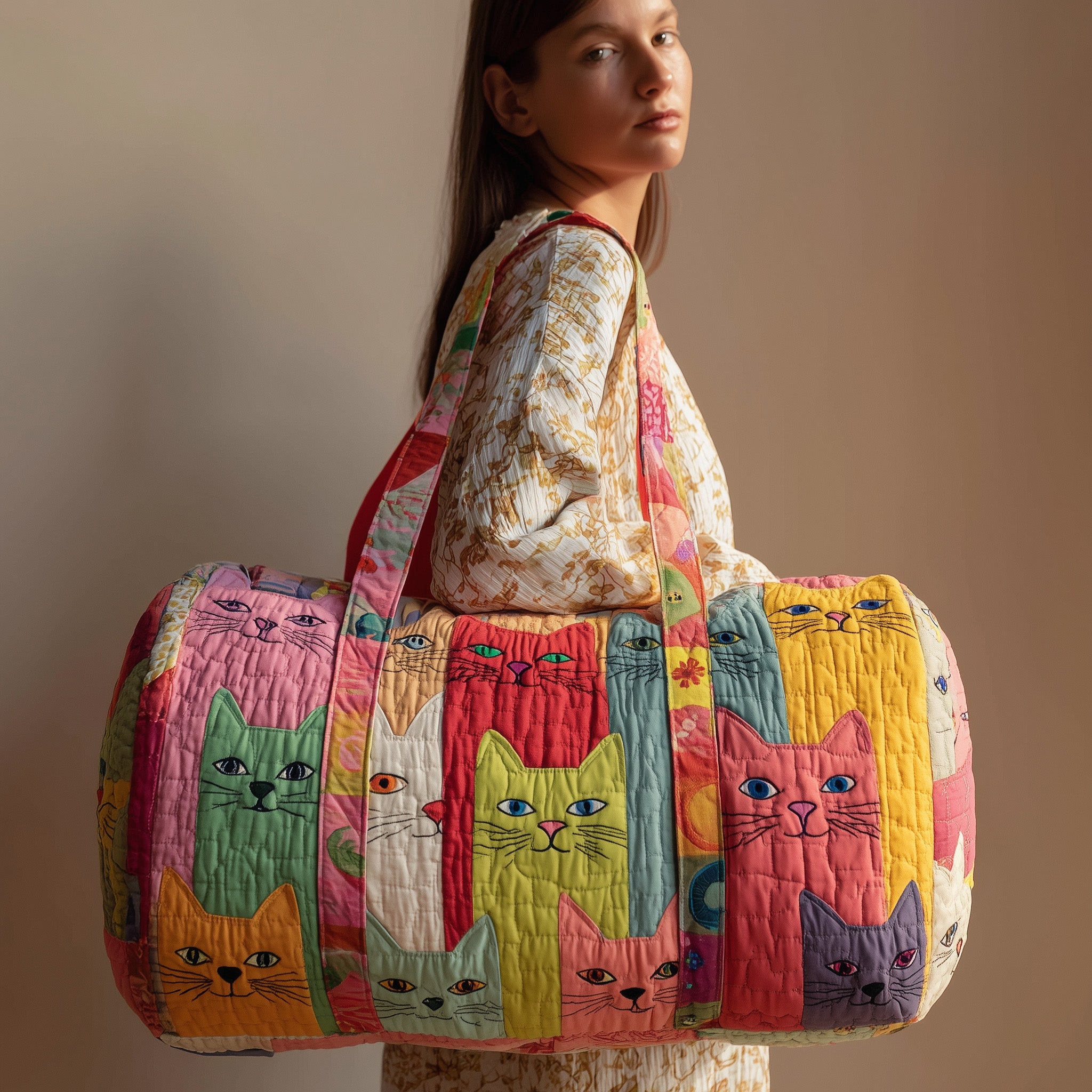 Cat Quilted Duffle Bag Winter Season Must Have