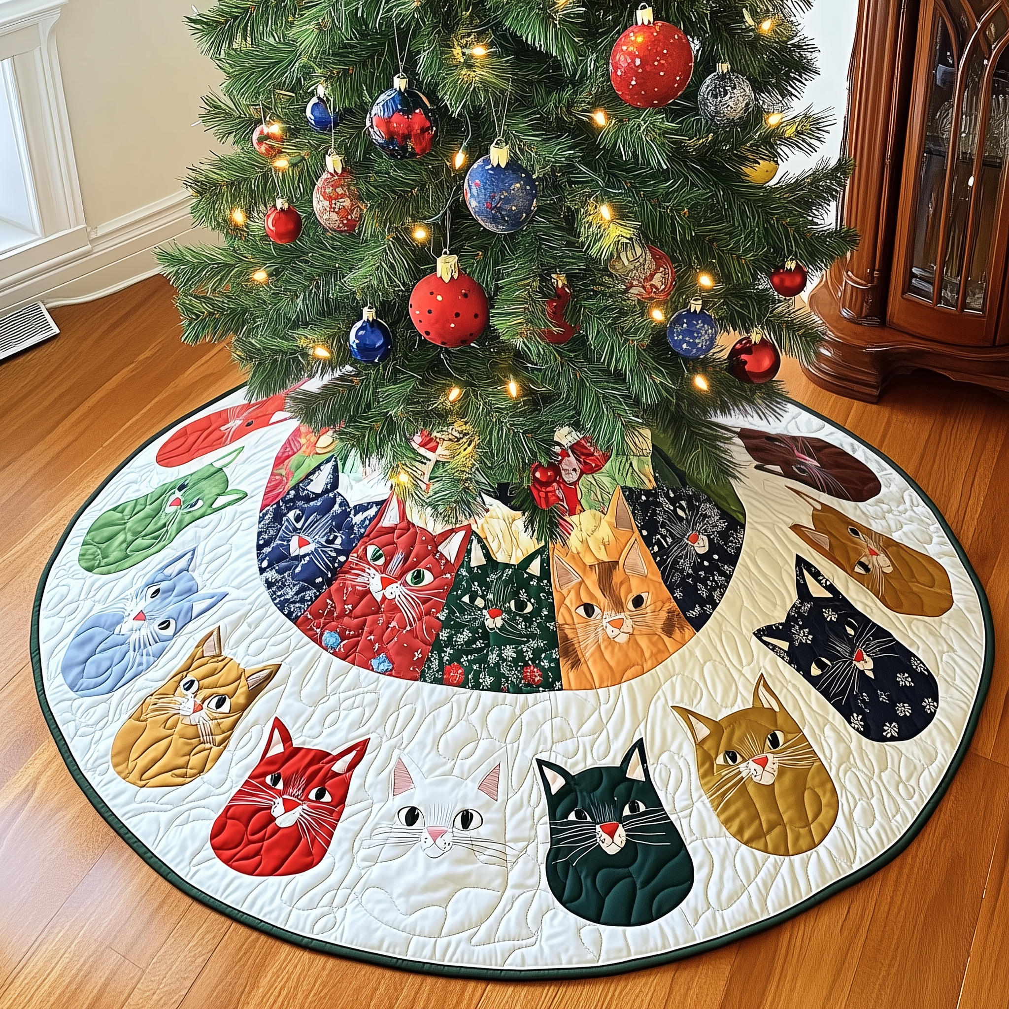 Cat Quilted Tree Skirt Xmas Tree Indoor Decorations Cat Mom Christmas Gifts