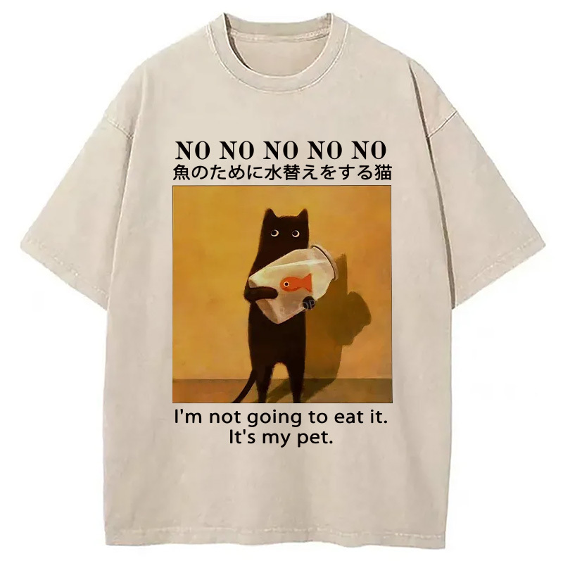 Cat Raising Fish Washed T-Shirt Cool Graphic Tee For Men Women Gifts For Best Friend