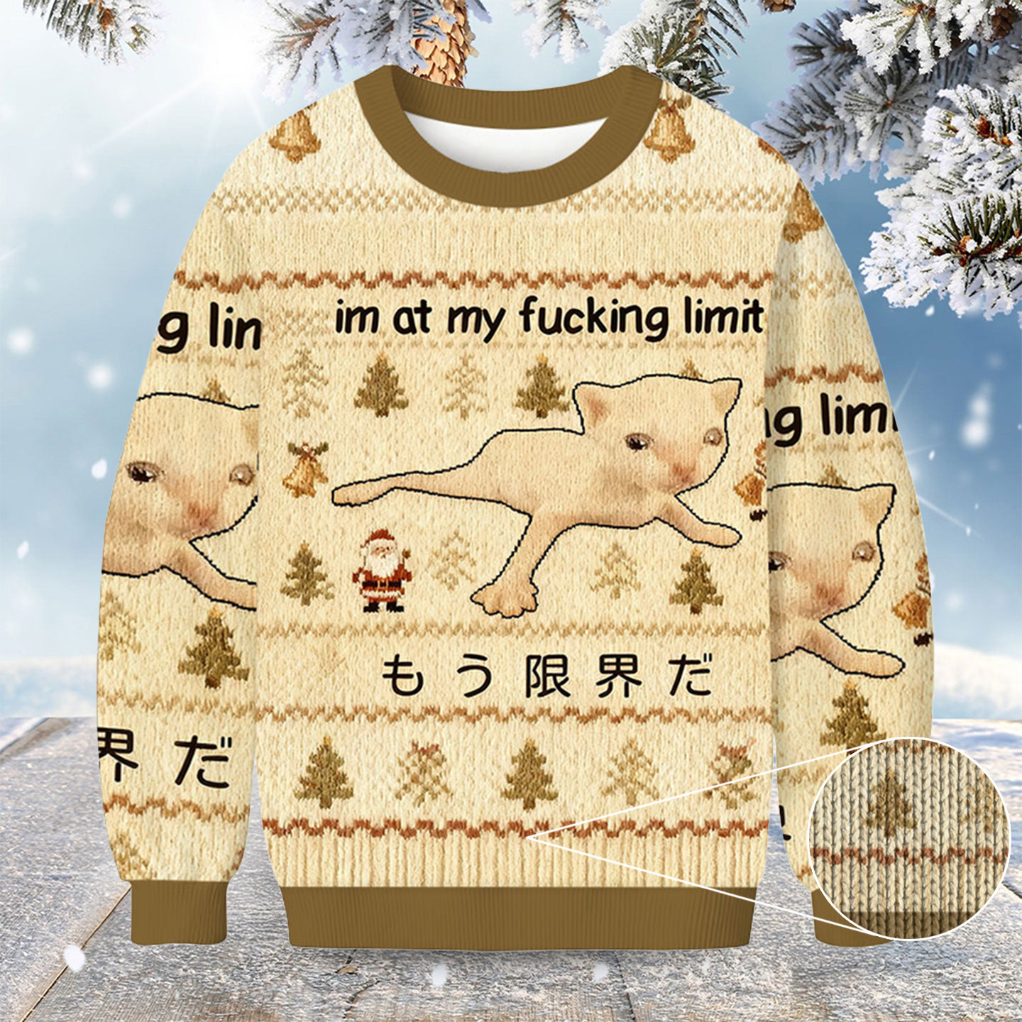 Cat Reaching It's Limit Christmas Ugly Sweater Animal Themed Funny Christmas Sweater