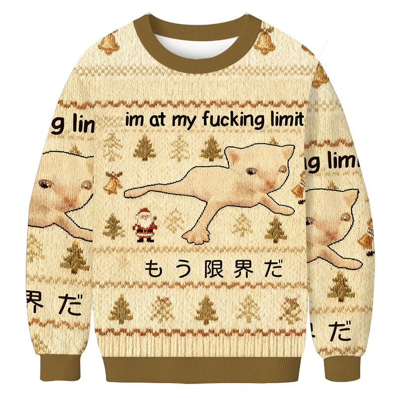 Cat Reaching Its Limit Christmas Ugly Sweatshirt Holiday Joke Gift Idea