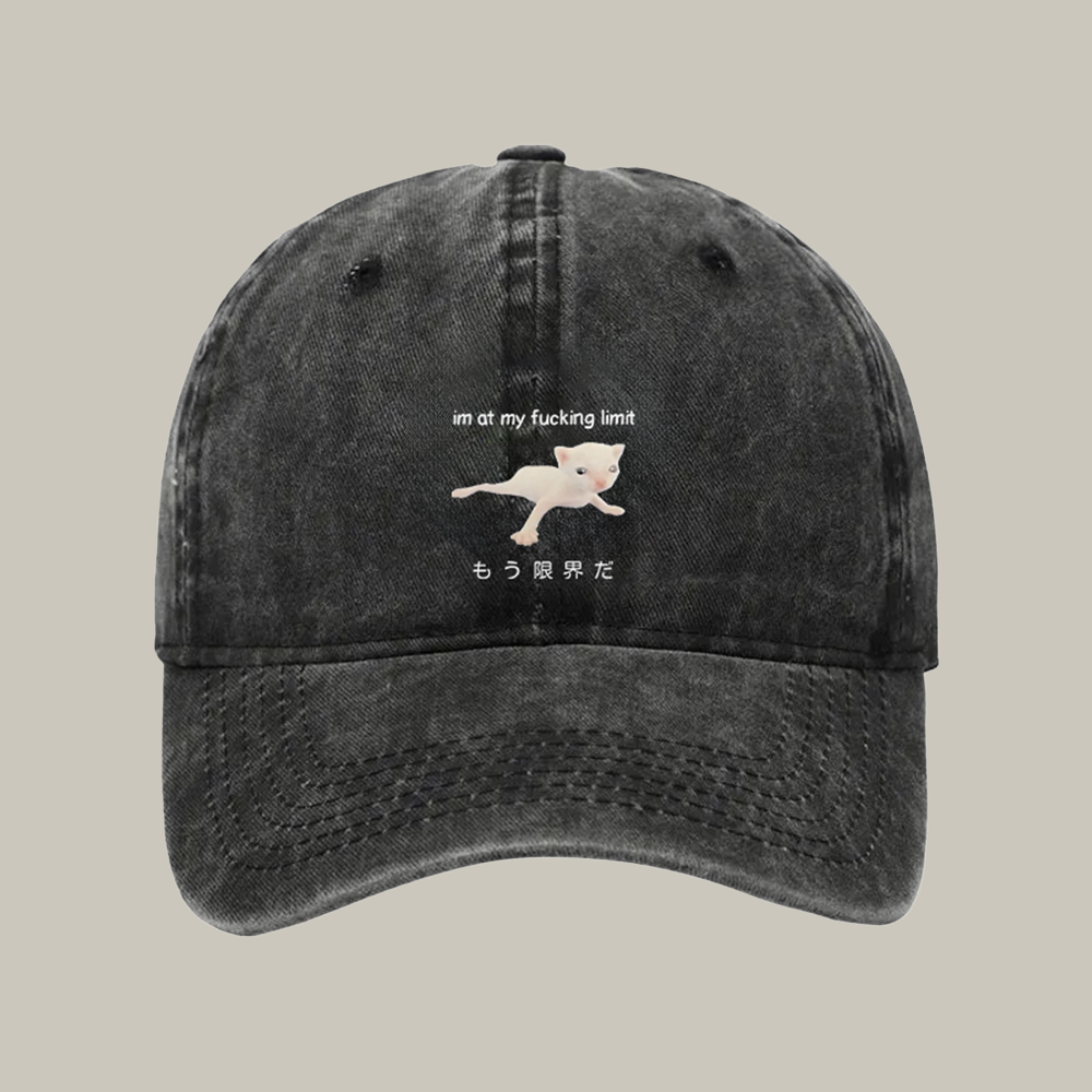 Cat Reaching Its Limit Washed Cap Christmas Funny Hats Christmas Presents For Cat Lovers