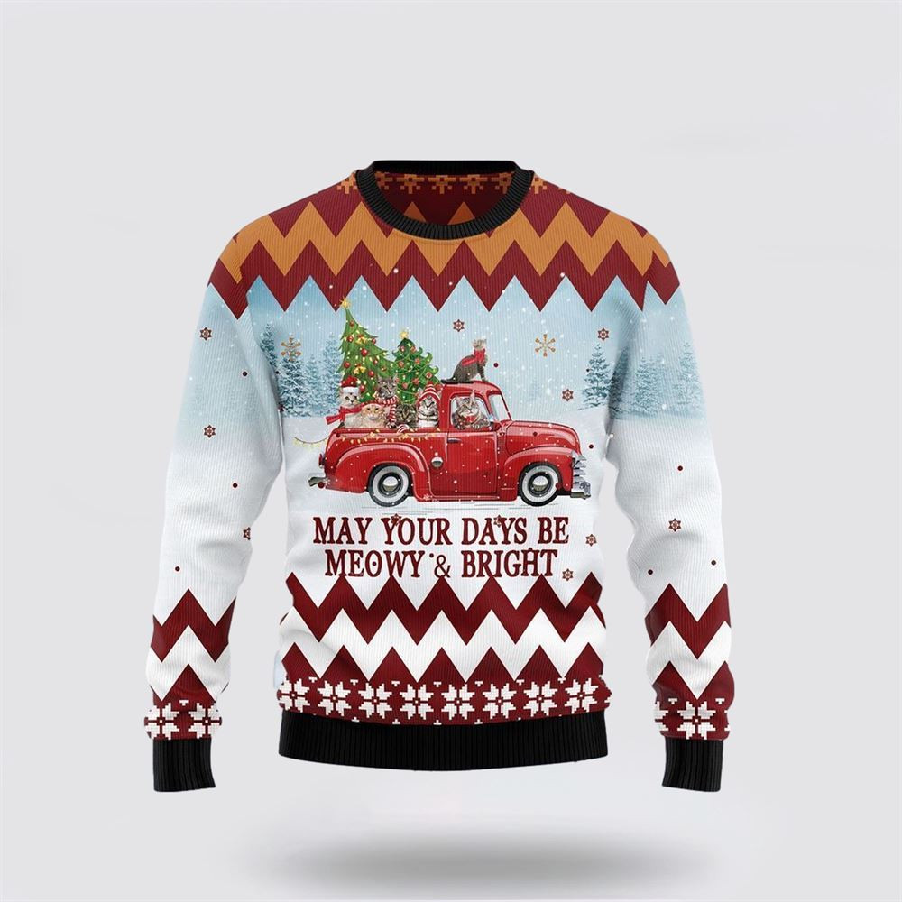 Cat Red Truck Ugly Christmas Sweater Christmas Gift For Cat Love Christmas Present Ideas