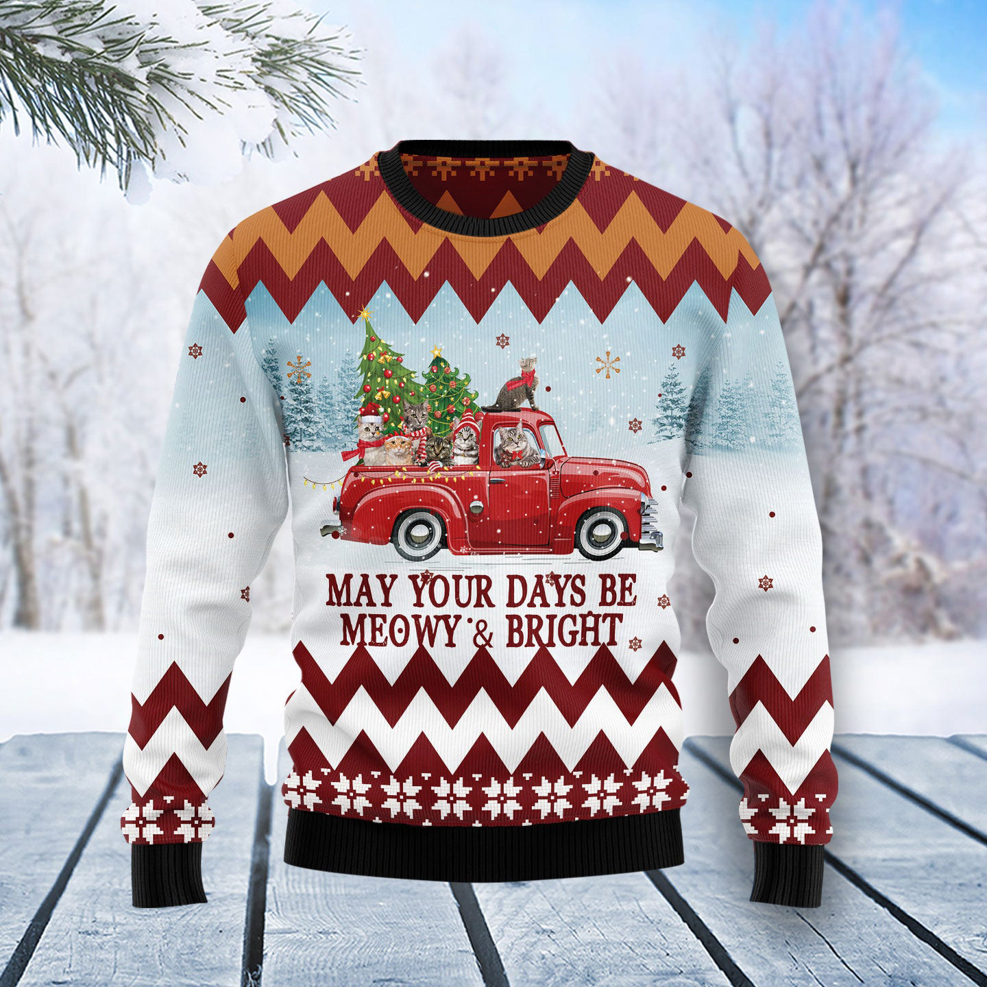 Cat Red Truck Ugly Christmas Sweater Winter Clothing Clothes To Get For Christmas