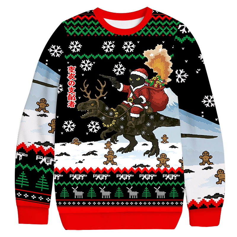 Cat Riding A Dinosaur Christmas Ugly Sweatshirt Christmas Gift For Family Cat Riding A Dinosaur Christmas Ugly Sweatshirt Christmas Gift For Family