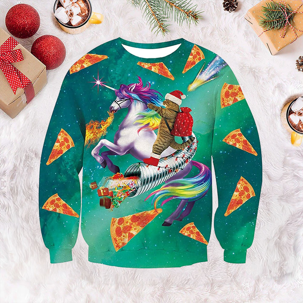 Cat Riding Unicorn Ugly Christmas Sweater Funny Christmas Clothing Gifts For Cat Owners
