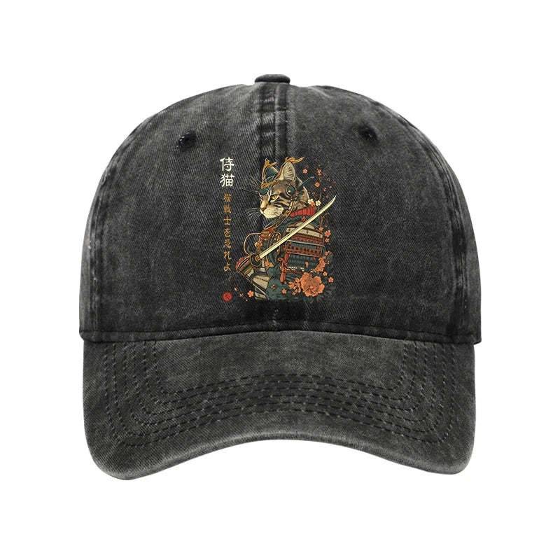 Cat Samurai Japanese Art Washed Hat Japanese Art Best Hat Samurai Lover Gifts