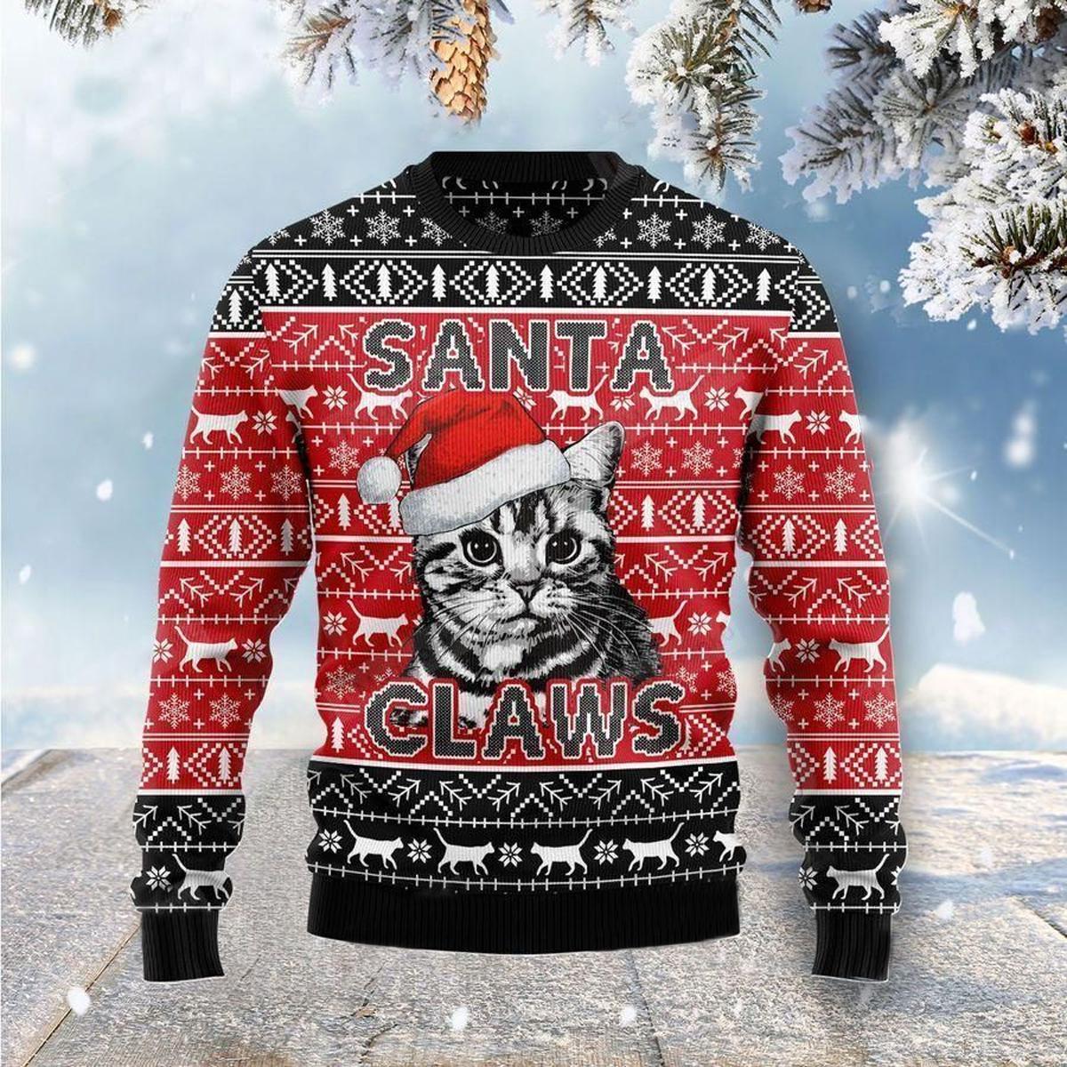 Cat Santa Claws Ugly Christmas Sweater Cute Xmas Jumper Presents For Cat Lovers