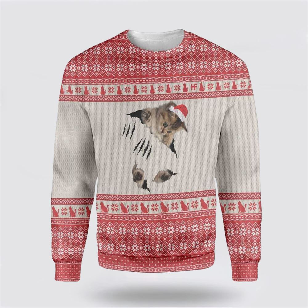 Cat Scratch Ugly Christmas Sweater Christmas Unisex Sweater Funny Christmas Sweater