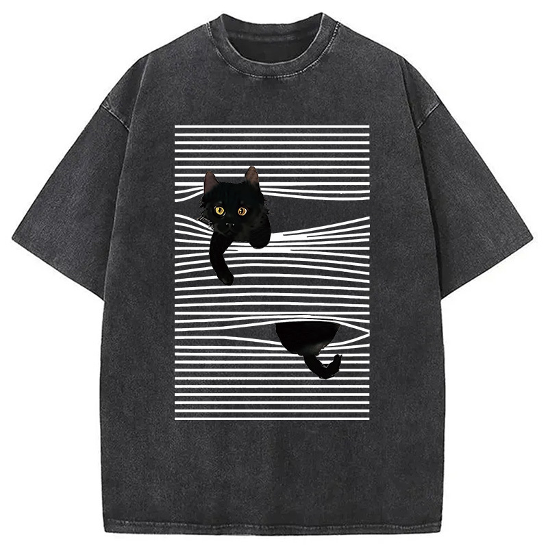 Cat Scratching Curtain Washed T-Shirt Everyday Comfort Graphic Shirt Gifts For Best Friend
