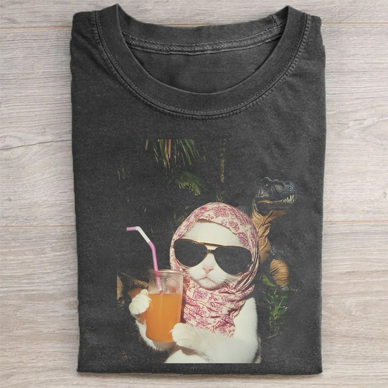 Cat Selfie With Dinosaur Funny T-Shirt Cat Lovers Merch Best Gift For Pet Owners