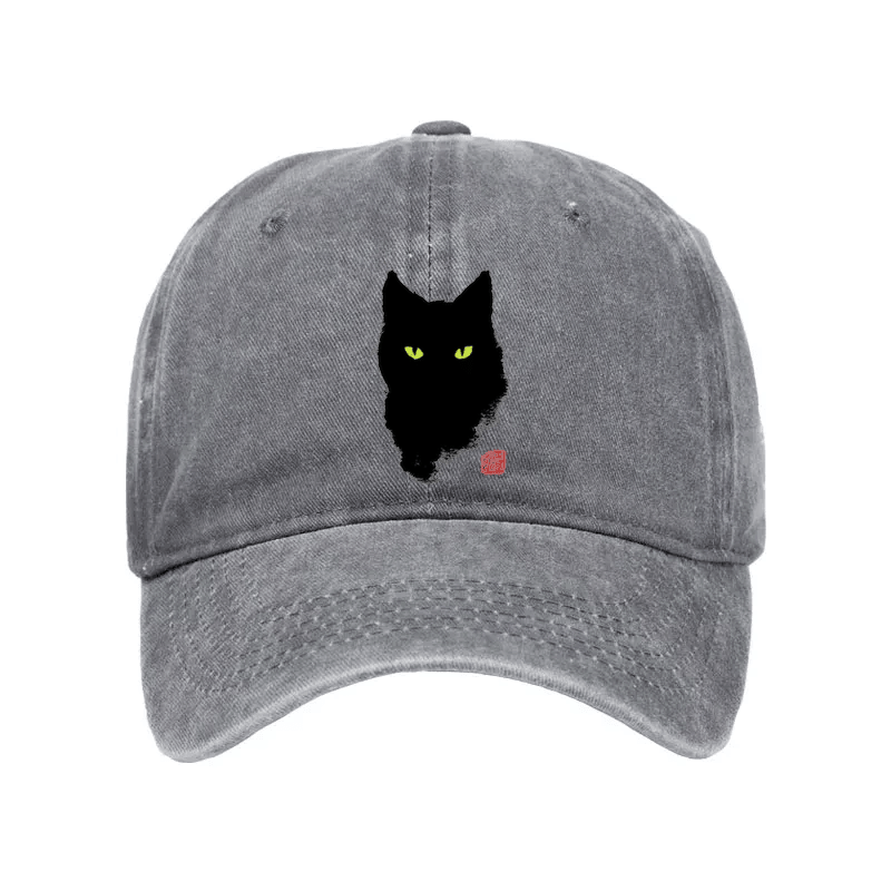 Cat Sharp Gaze Washed Hat Animal Pattern Unique Cap Best Gifts For Cat Owners