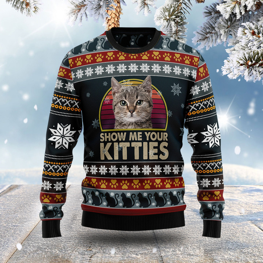 Cat Show Me Your Kitties Ugly Christmas Sweater Animal Themed Christmas Gift For Cat Lovers