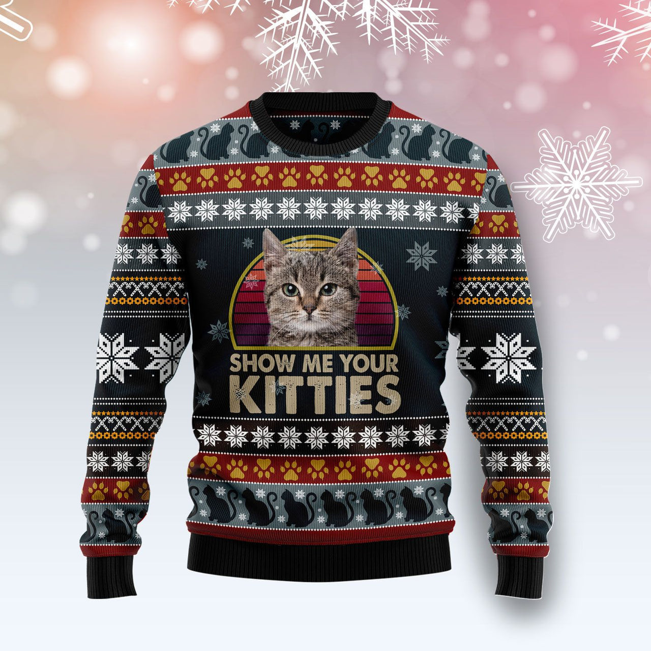 Cat Show Me Your Kitties Ugly Christmas Sweater Cute Xmas Holiday Presents For Pet Lovers