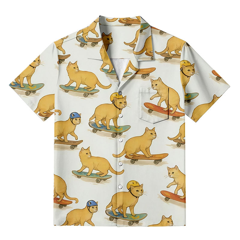 Cat Skateboarding Hawaiian Shirt Animal Themed Unique Shirt Cat Gifts For Christmas