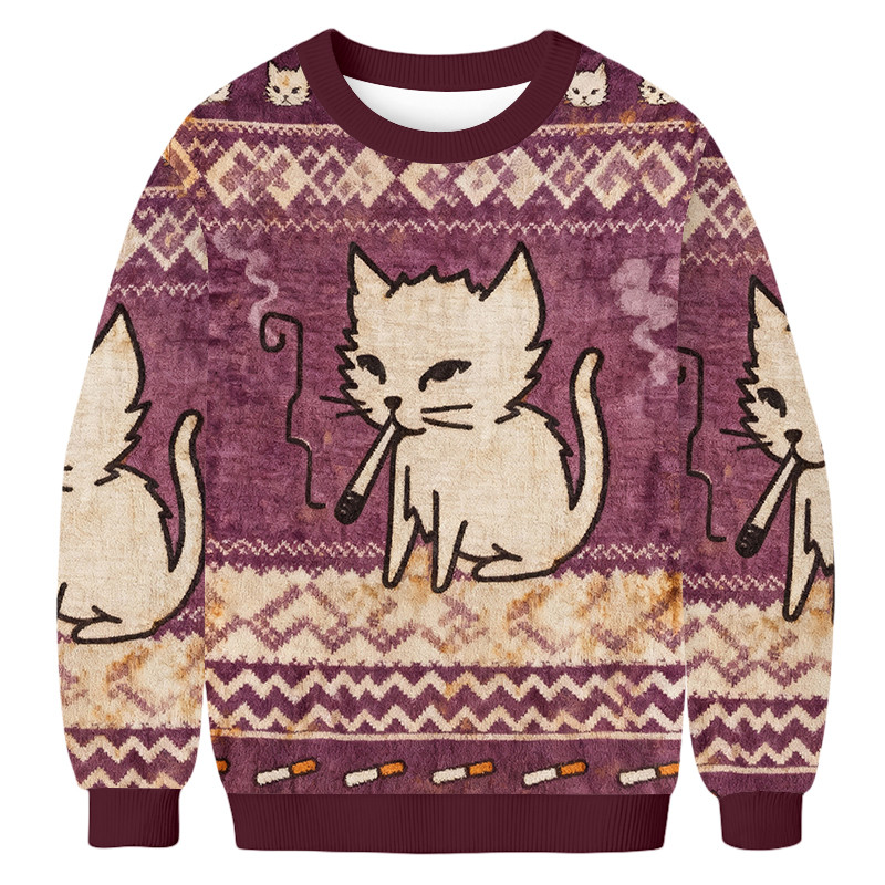 Cat Smoking Ugly Christmas Sweater Christmas Outfits Unique Gifts For Kitty Lovers
