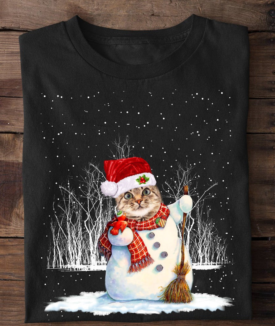 Cat Snowman Christmas Shirt Cute Xmas Holiday T-Shirt Gifts For Cat Person