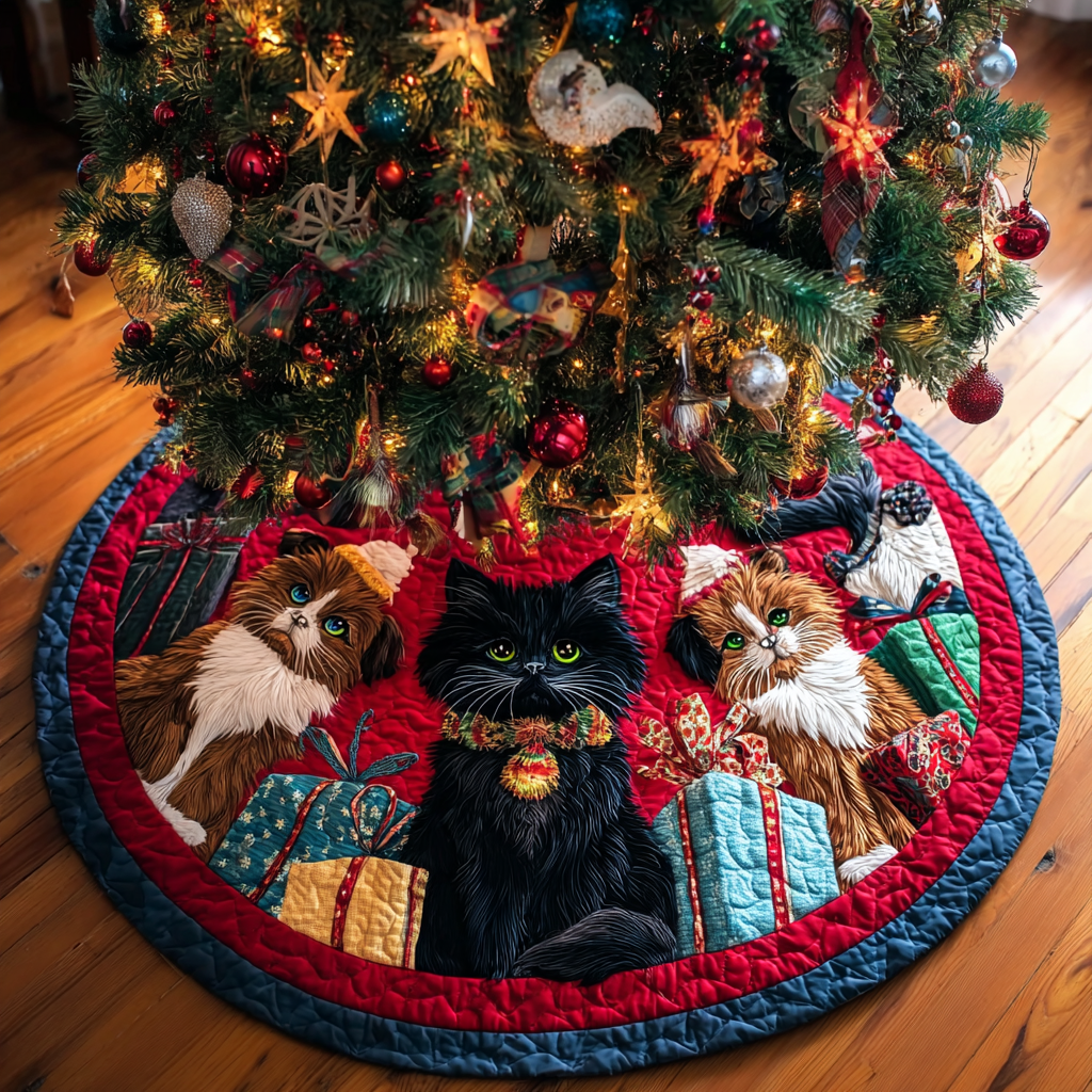 Cat Spirit Christmas Quilted Tree Skirt Soft Quilted Tree Skirt to Enhance Holiday Spirit