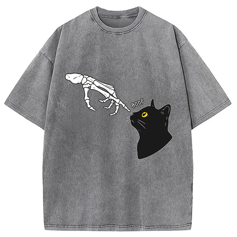 Cat Spooky Boop Washed T-Shirt Minimal Retro Graphic Clothing Gifts For Besties