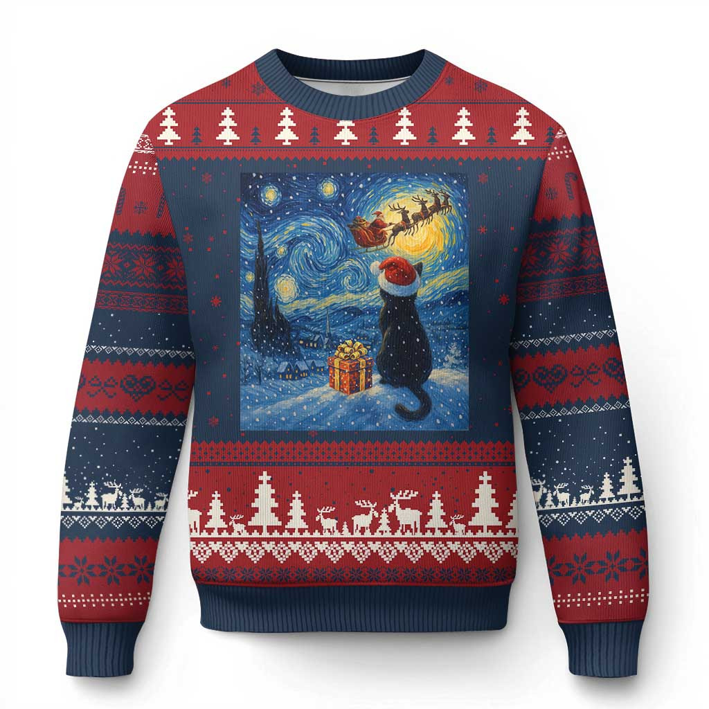 Cat Starry Night Xmas Ugly Christmas Sweater Van Gogh Cat Xmas Sweaters