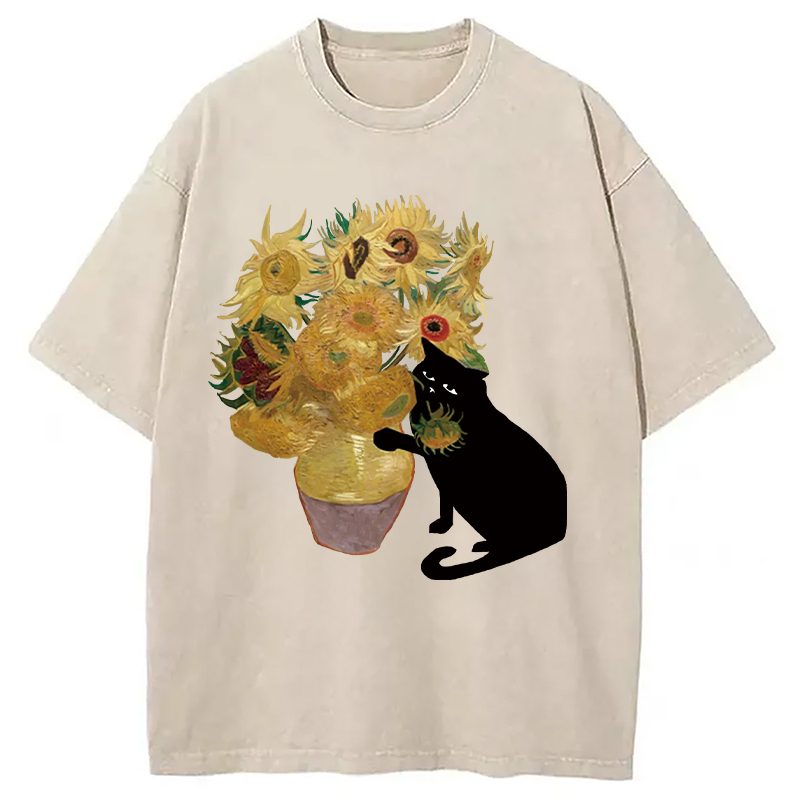 Cat Stealing Flowers Washed T-Shirt Funny Graphic Gift For Friends Gifts For BFF Cat Stealing Flowers Washed T-Shirt Funny Graphic Gift For Friends Gifts For BFF