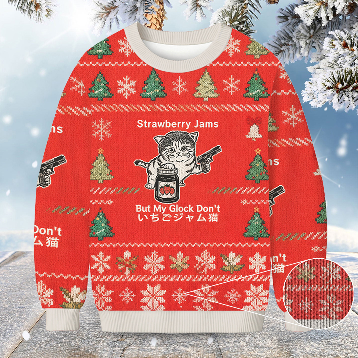 Cat Strawberry Jam Christmas Ugly Sweater Animal Themed Cat Lover Xmas Gifts