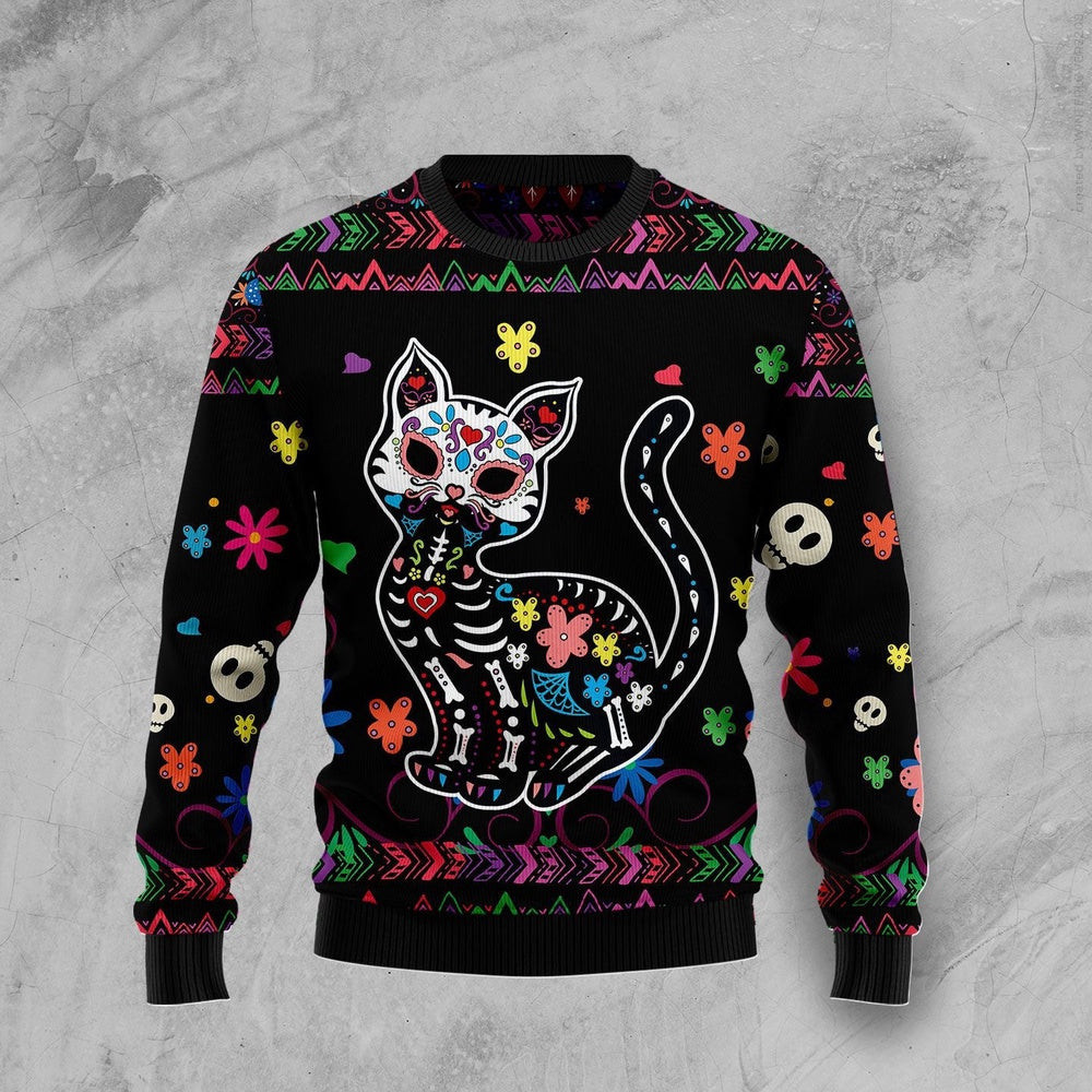 Cat Sugar Skull Ugly Christmas Sweater Gift For Christmas