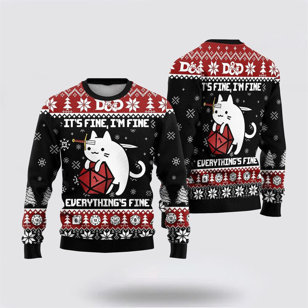 Cat Sweater It's Fine I'm Fine Everything's Fine Ugly Christmas Sweater Christmas Gift For Cat Love