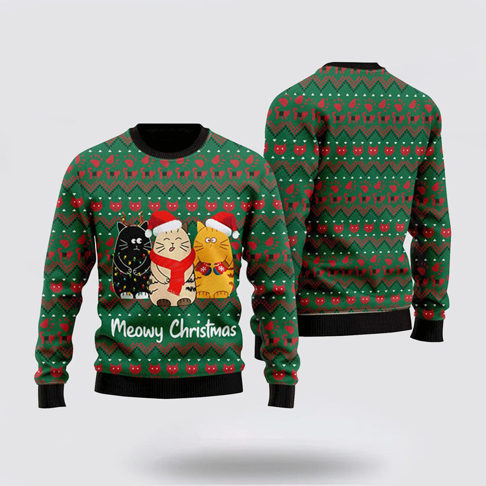 Cat Sweater Meowy Christmas Cute Cat Ugly Christmas Sweater Christmas Gift For Cat Love