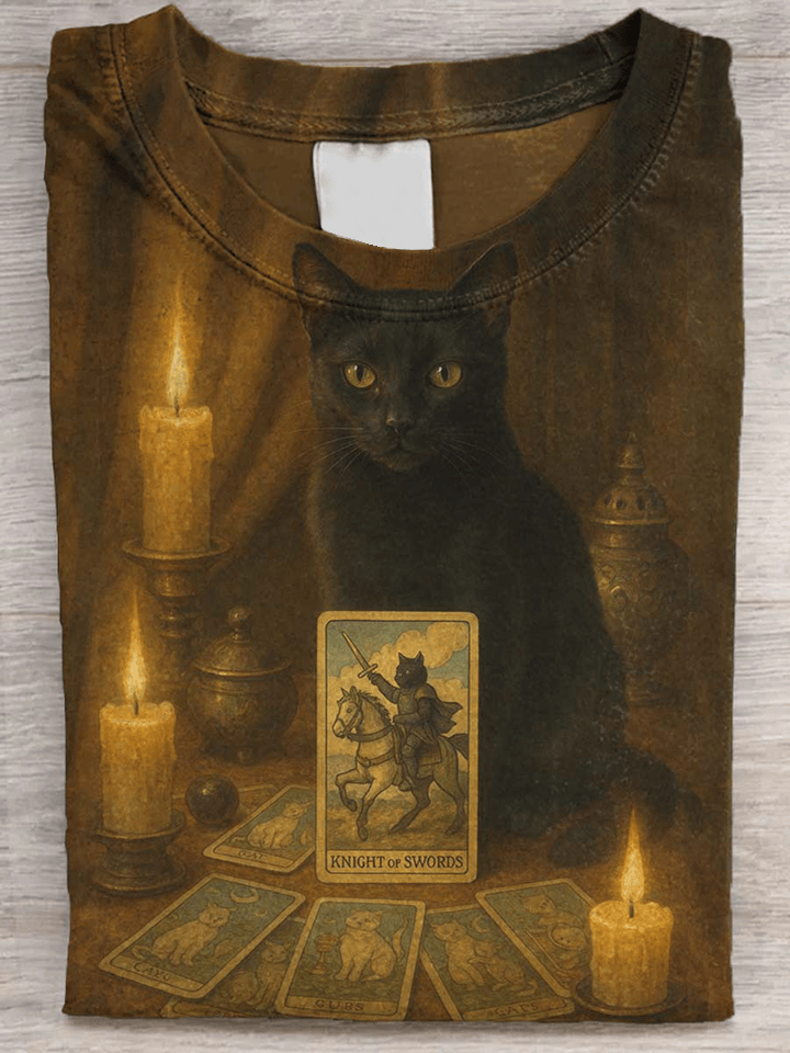 Cat T-Shirt Cat Knight Riding Horse With Sword Presents For Animal Lovers