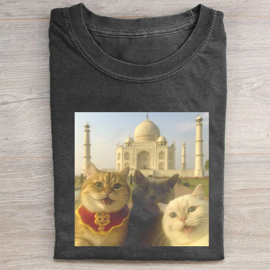 Cat Taking Selfie Taj Mahal Funny T-Shirt Travel Cat Merch Best Gift For Cat Lovers