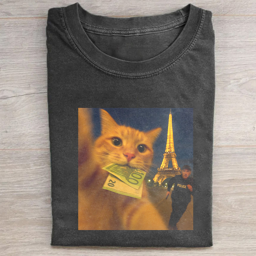 Cat Taking Selfie With Police Funny T-Shirt Humor Cat Lovers Merch Best Gift For Pet Owners