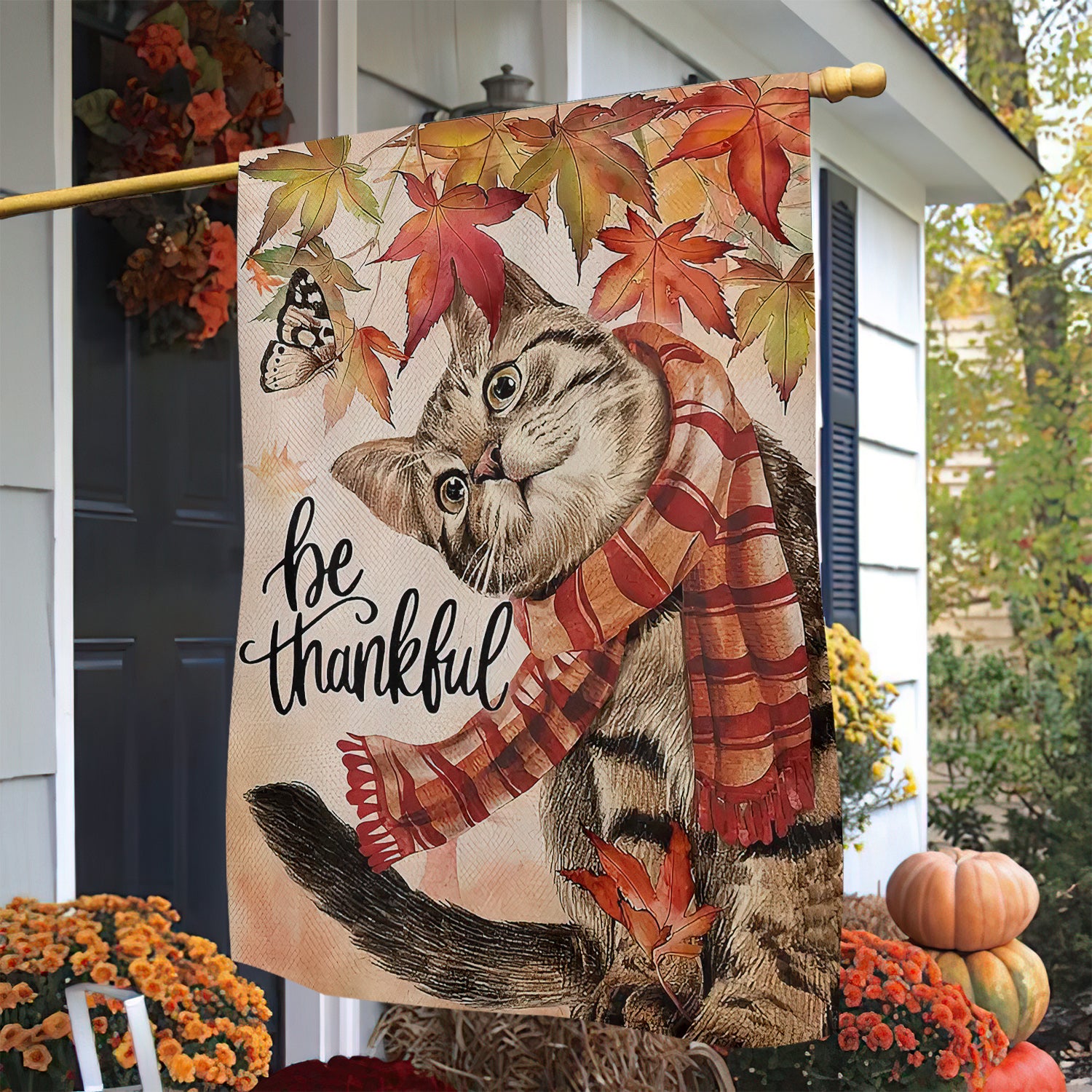 Cat Thanksgiving Garden Flag Kitty Be Thankful Season Home Decor Gift For Cat Lovers