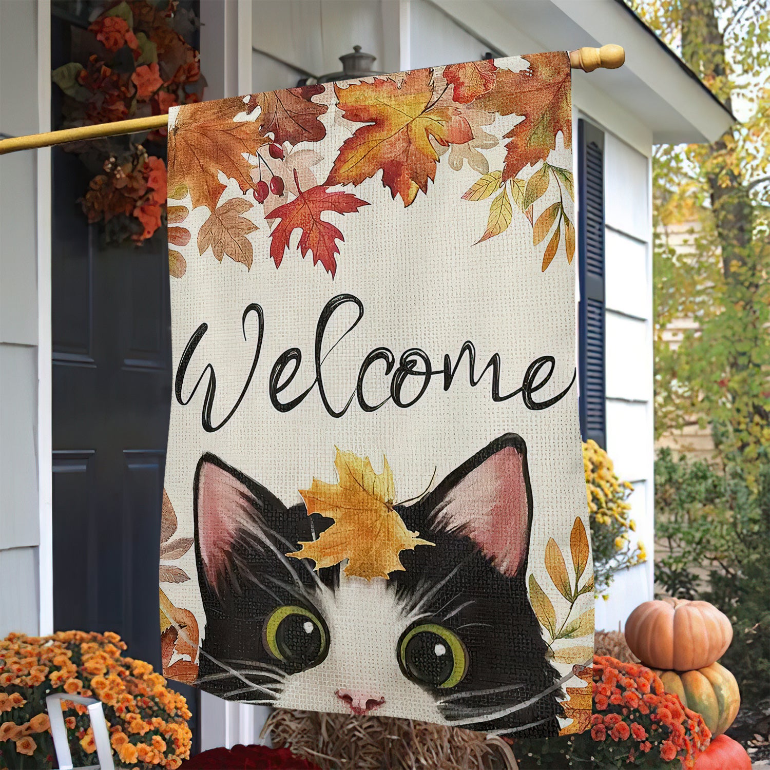 Cat Thanksgiving Garden Flag Welcome Kitty Outdoor Decor Yard Decor Cat Lover Presents