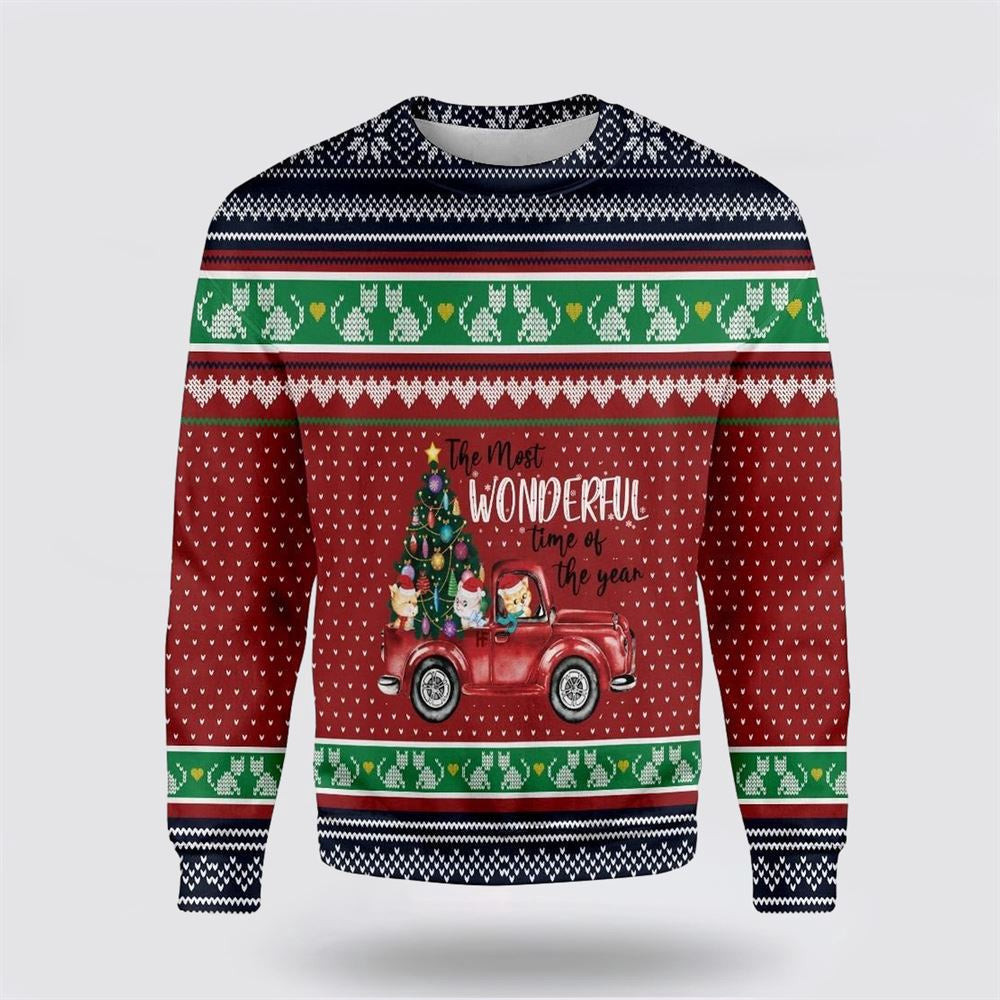 Cat The Most Wonderful Time Of Year Ugly Christmas Sweater Christmas Unisex Sweater Funny Christmas Sweater
