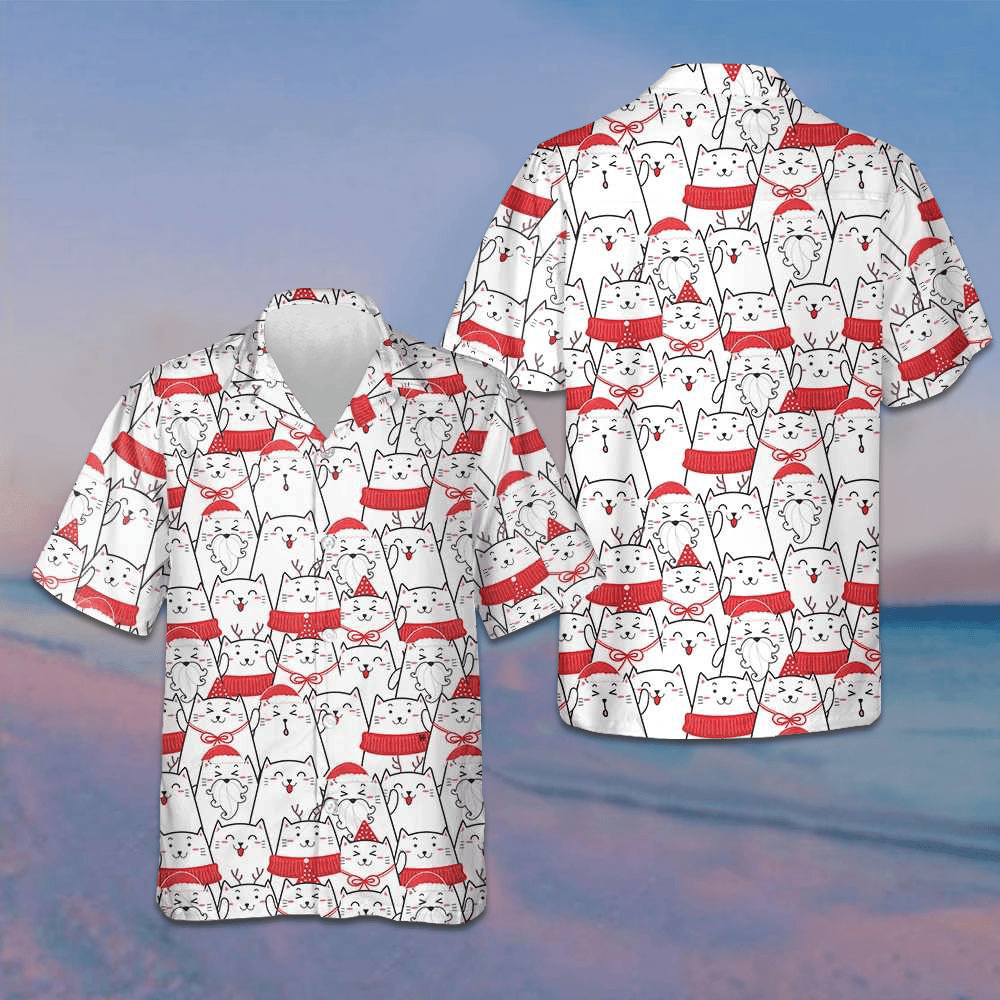 Cat The Red Christmas Hawaiian Shirt Cute Adorable Button Up Shirt Gift Ideas